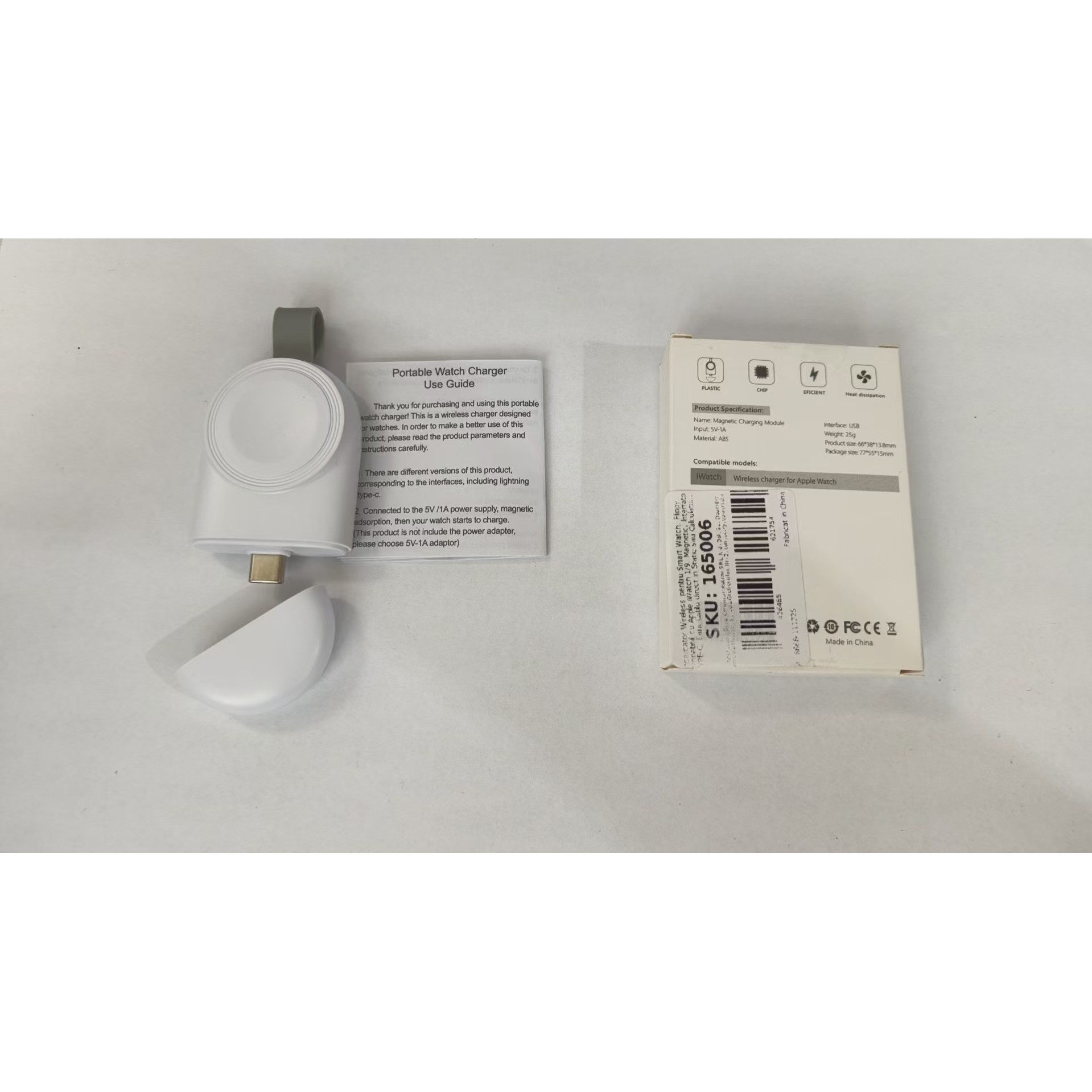 Incarcator Wireless pentru Smart Watch, Flippy, Compatibil cu Apple iWatch 1/9, Magnetic, Interfata TYPE-C, Fara Cablu direct in Statie sau Calculator, Alb