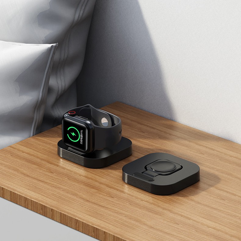Incarcator Wireless pentru Smart iWatch, Flippy, Compatibil cu Apple iWatch 1/9, Magnetic Charger, Interfata TYPE-C, 3W, 7.5 x 7.5 x 1.2 cm, Pliabil, Negru