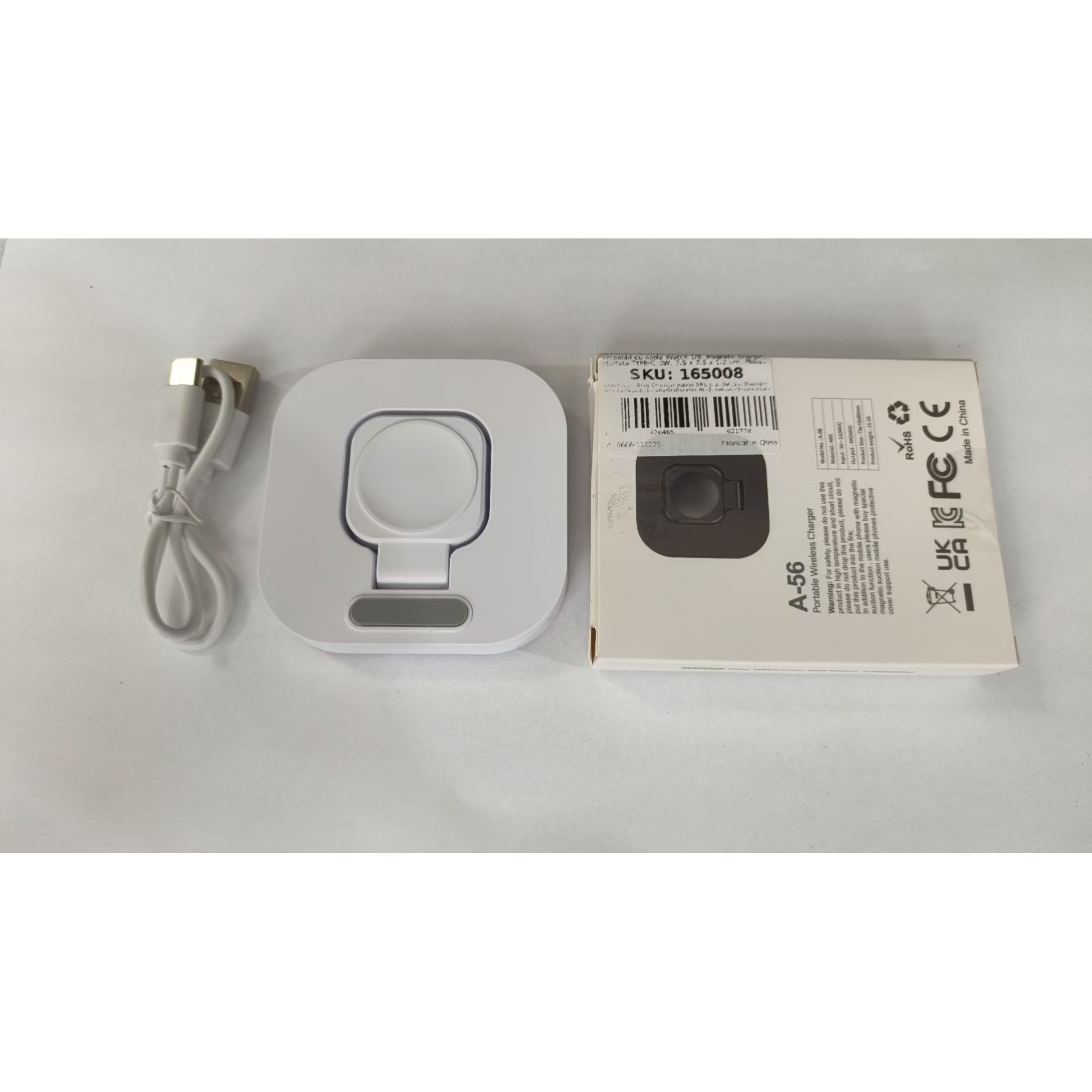 Incarcator Wireless pentru Smart iWatch, Flippy, Compatibil cu Apple iWatch 1/9, Magnetic Charger, Interfata TYPE-C, 3W, 7.5 x 7.5 x 1.2 cm, Pliabil, Alb