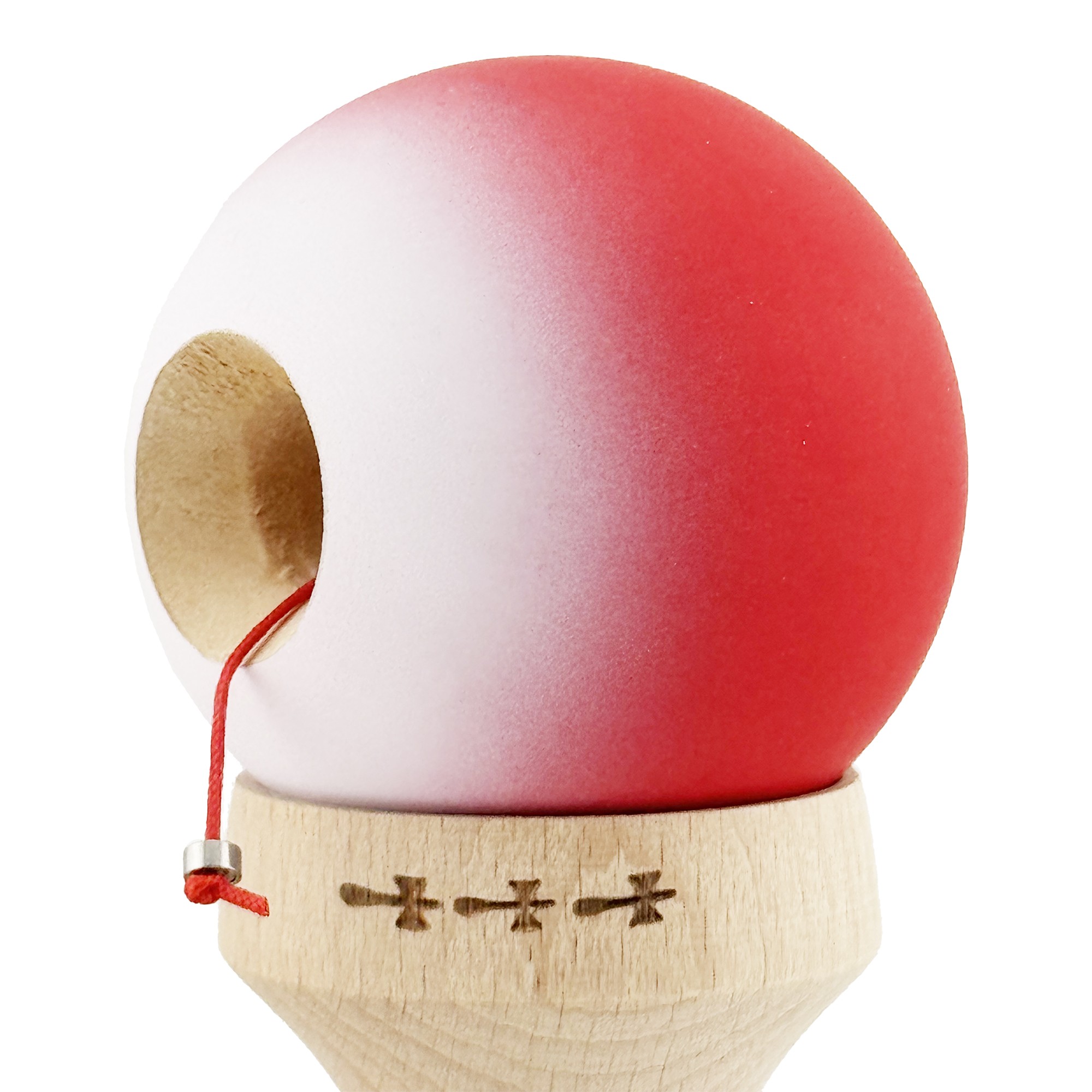 Kendama X Originala, Profesionala, Flippy, Cupe Mari KING SIZE V3, Rubber Grip, Gaura in Baza, Rulment Metalic, din lemn 18 cm, Ata 55 cm, Gradient Rosu/Alb