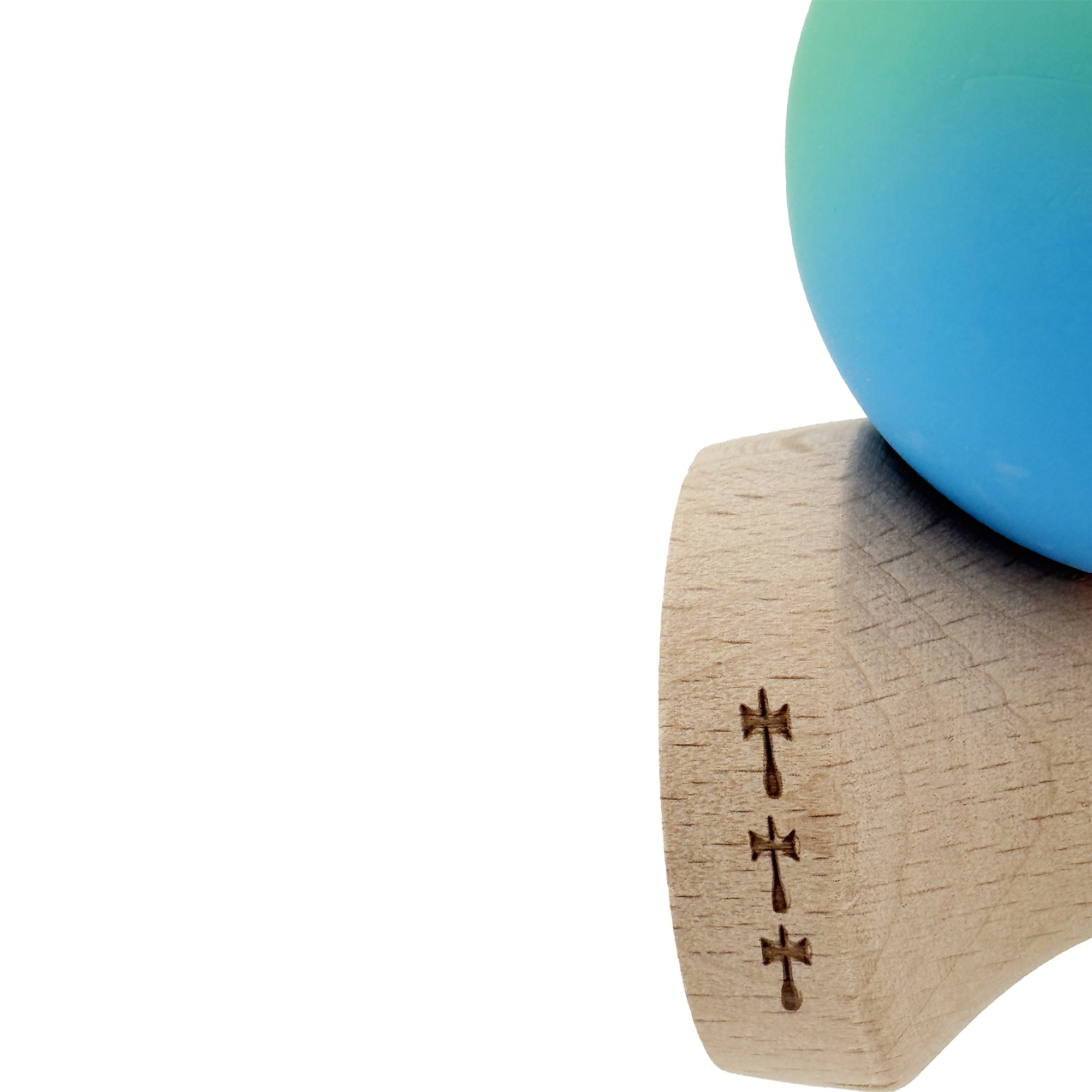 Kendama X Originala, Profesionala, Flippy, Cupe Mari KING SIZE V3, Rubber Grip, Gaura in Baza, Rulment Metalic, din lemn 18 cm, Ata 55 cm, Gradient Verde/Albastru