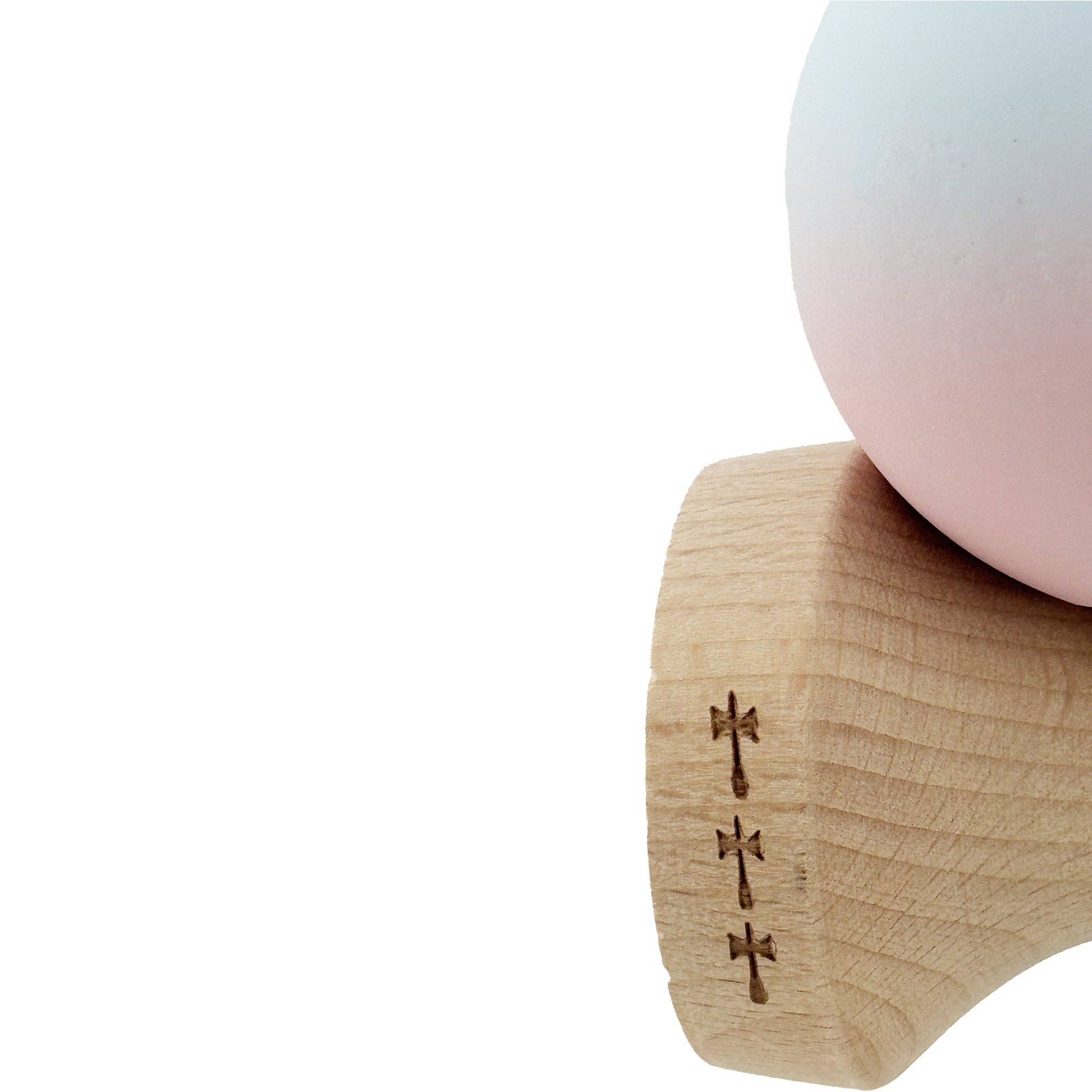 Kendama X Originala, Profesionala, Flippy, Cupe Mari KING SIZE V3, Rubber Grip, Gaura in Baza, Rulment Metalic, din lemn 18 cm, Ata 55 cm, Gradient Albastru deschis/Roz