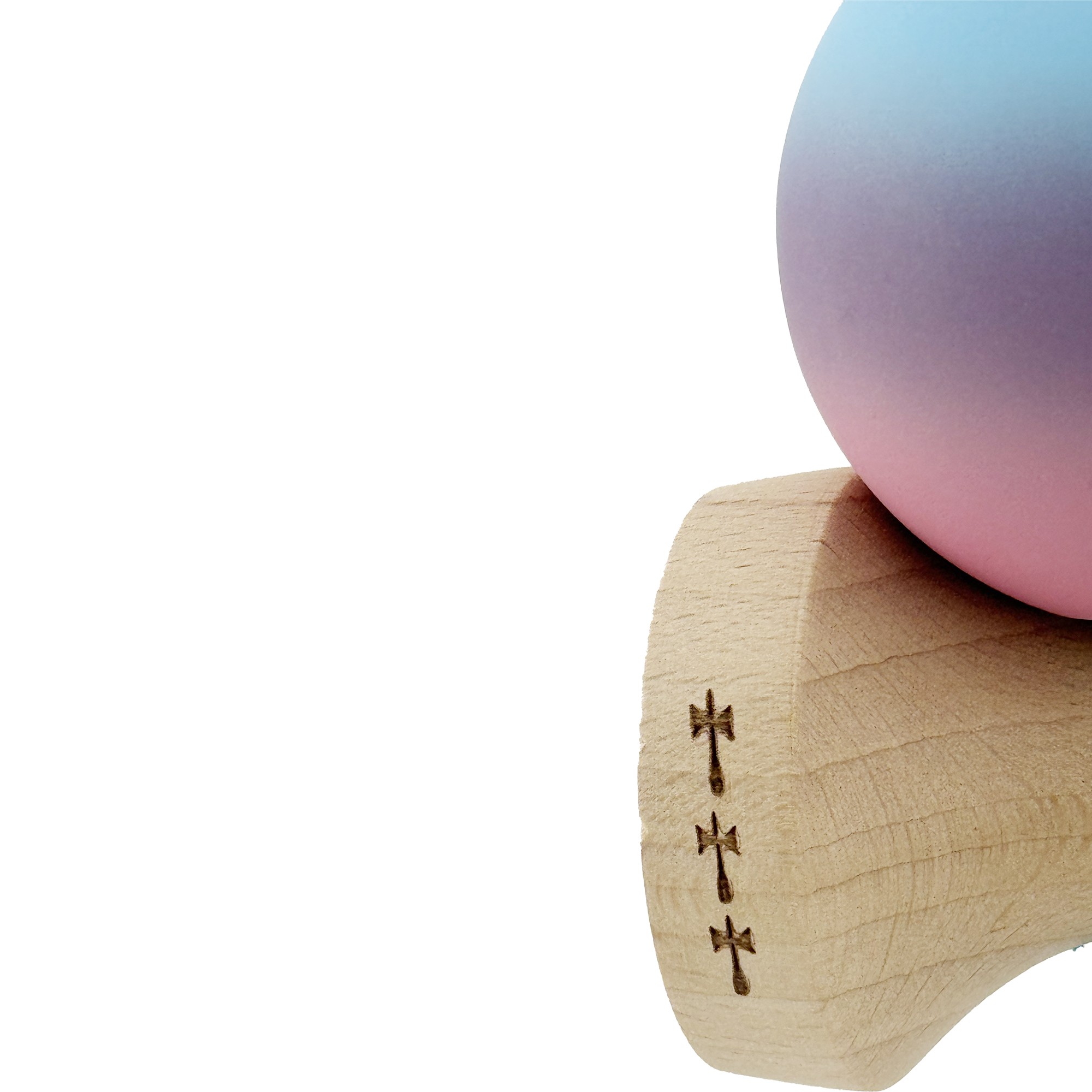 Kendama X Originala, Profesionala, Flippy, Cupe Mari KING SIZE V3, Rubber Grip, Gaura in Baza, Rulment Metalic, din lemn 18 cm, Ata 55 cm, Gradient Albastru deschis/Mov/Roz