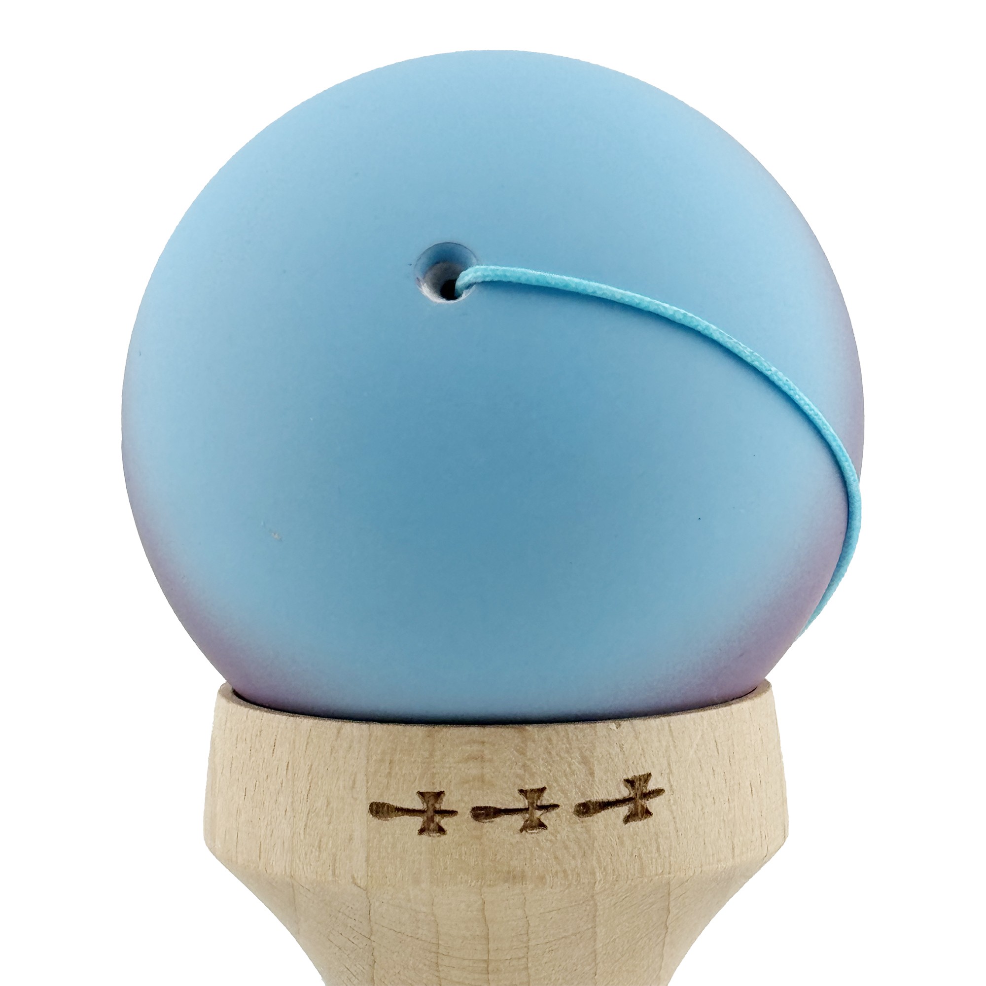 Kendama X Originala, Profesionala, Flippy, Cupe Mari KING SIZE V3, Rubber Grip, Gaura in Baza, Rulment Metalic, din lemn 18 cm, Ata 55 cm, Gradient Albastru deschis/Mov/Roz