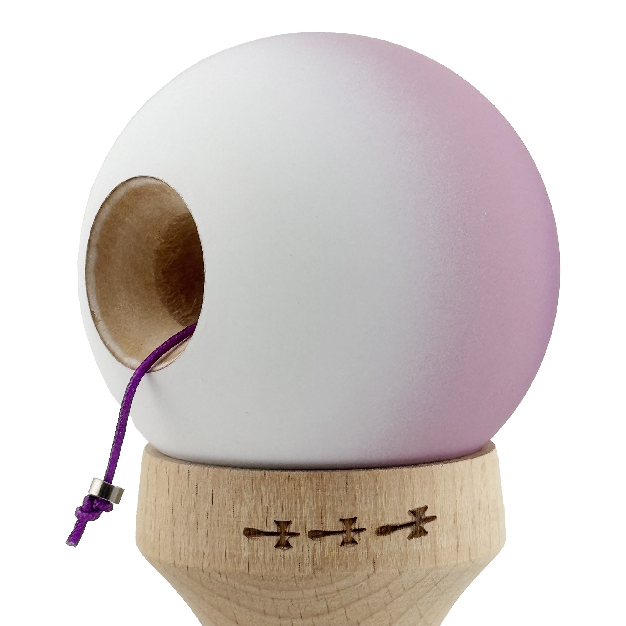 Kendama X Originala, Profesionala, Flippy, Cupe Mari KING SIZE V3, Rubber Grip, Gaura in Baza, Rulment Metalic, din lemn 18 cm, Ata 55 cm, Gradient Mov/Alb