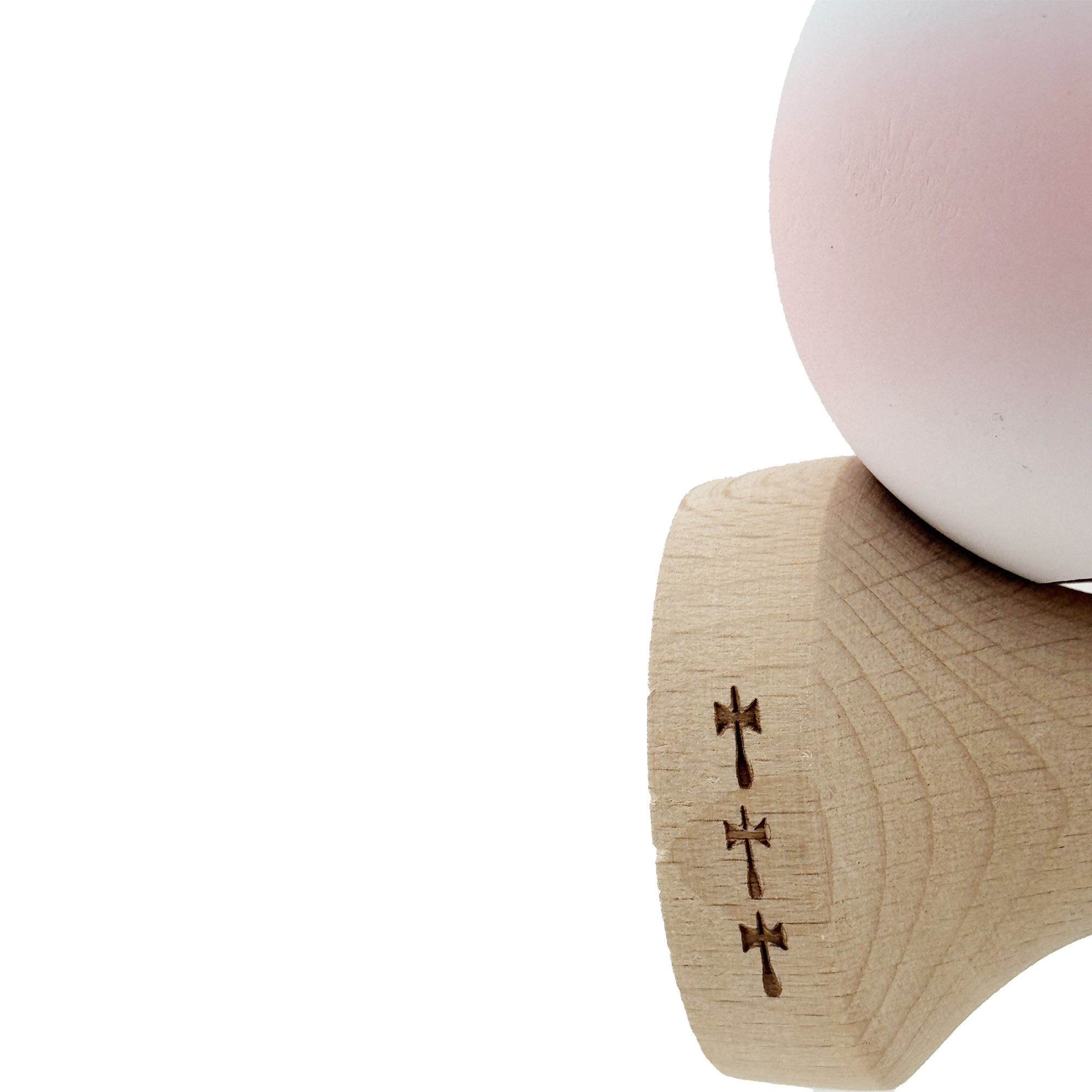 Kendama X Originala, Profesionala, Flippy, Cupe Mari KING SIZE V3, Rubber Grip, Gaura in Baza, Rulment Metalic, din lemn 18 cm, Ata 62/65 cm, Gradient Albastru deschis/Roz/Alb