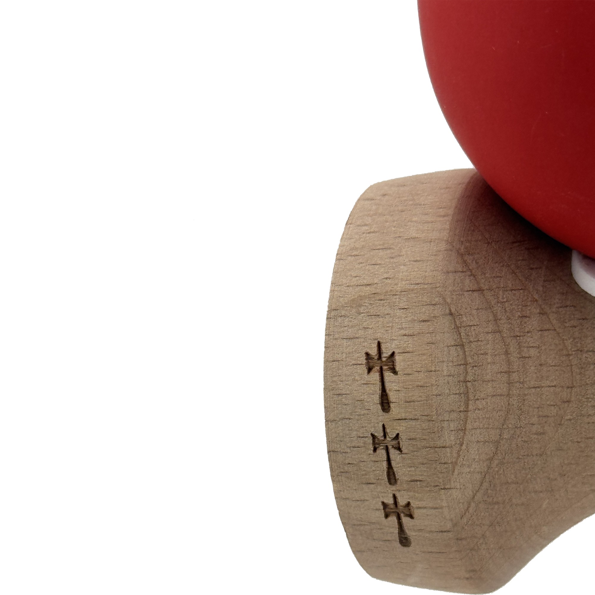 Kendama X Originala, Profesionala, Flippy, Cupe Mari KING SIZE V3, Rubber Grip, Gaura in Baza, Rulment Metalic, din lemn 18 cm, Ata 55 cm, Bicolor Negru/Rosu