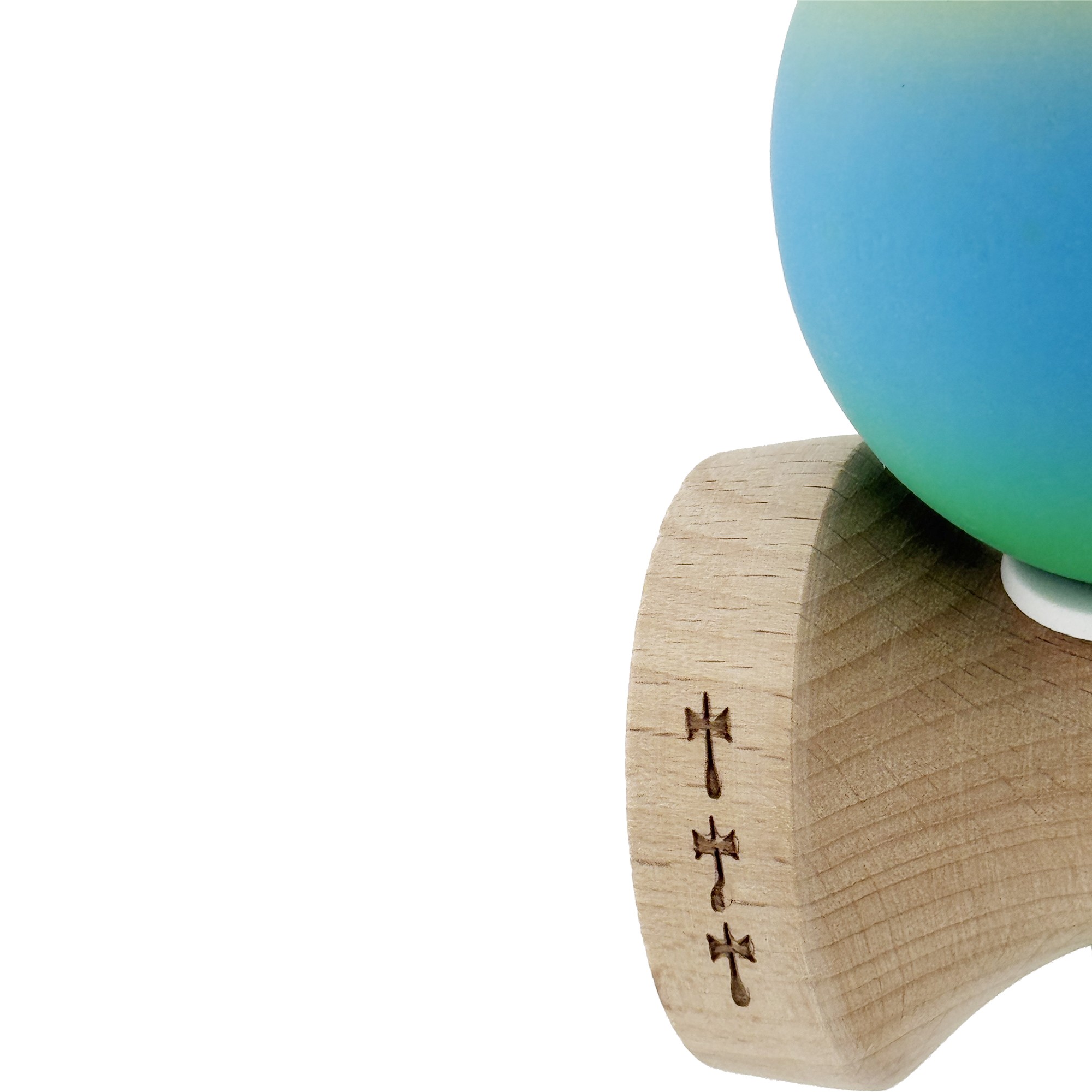 Kendama X Originala, Profesionala, Flippy, Cupe Mari KING SIZE V3, Rubber Grip, Gaura in Baza, Rulment Metalic, din lemn 18 cm, Ata 55 cm, Gradient Galben/Albastru/Verde