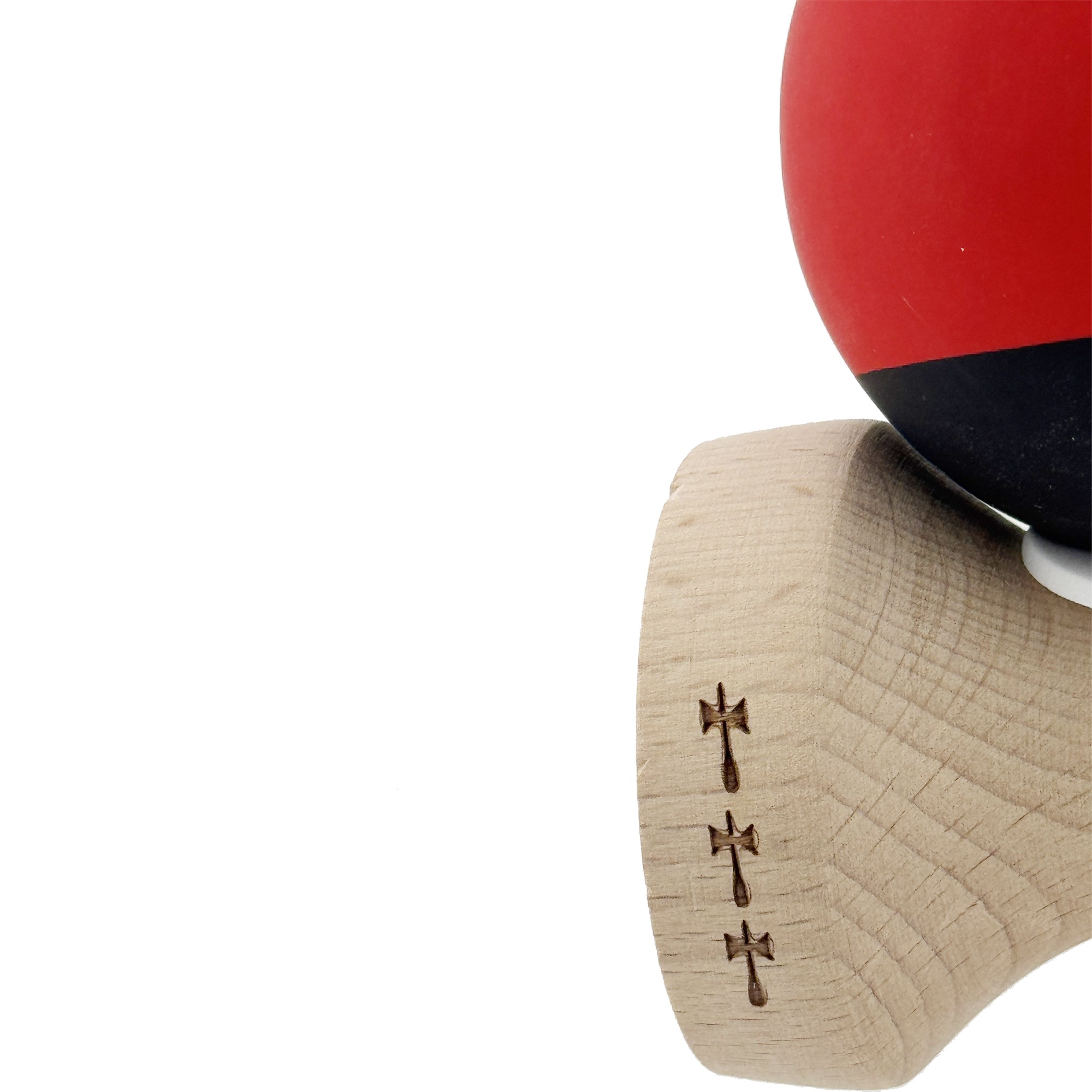 Kendama X Originala, Profesionala, Flippy, Cupe Mari KING SIZE V3, Rubber Grip, Gaura in Baza, Rulment Metalic, din lemn 18 cm, Ata 55 cm, Bicolor Rosu/Negru