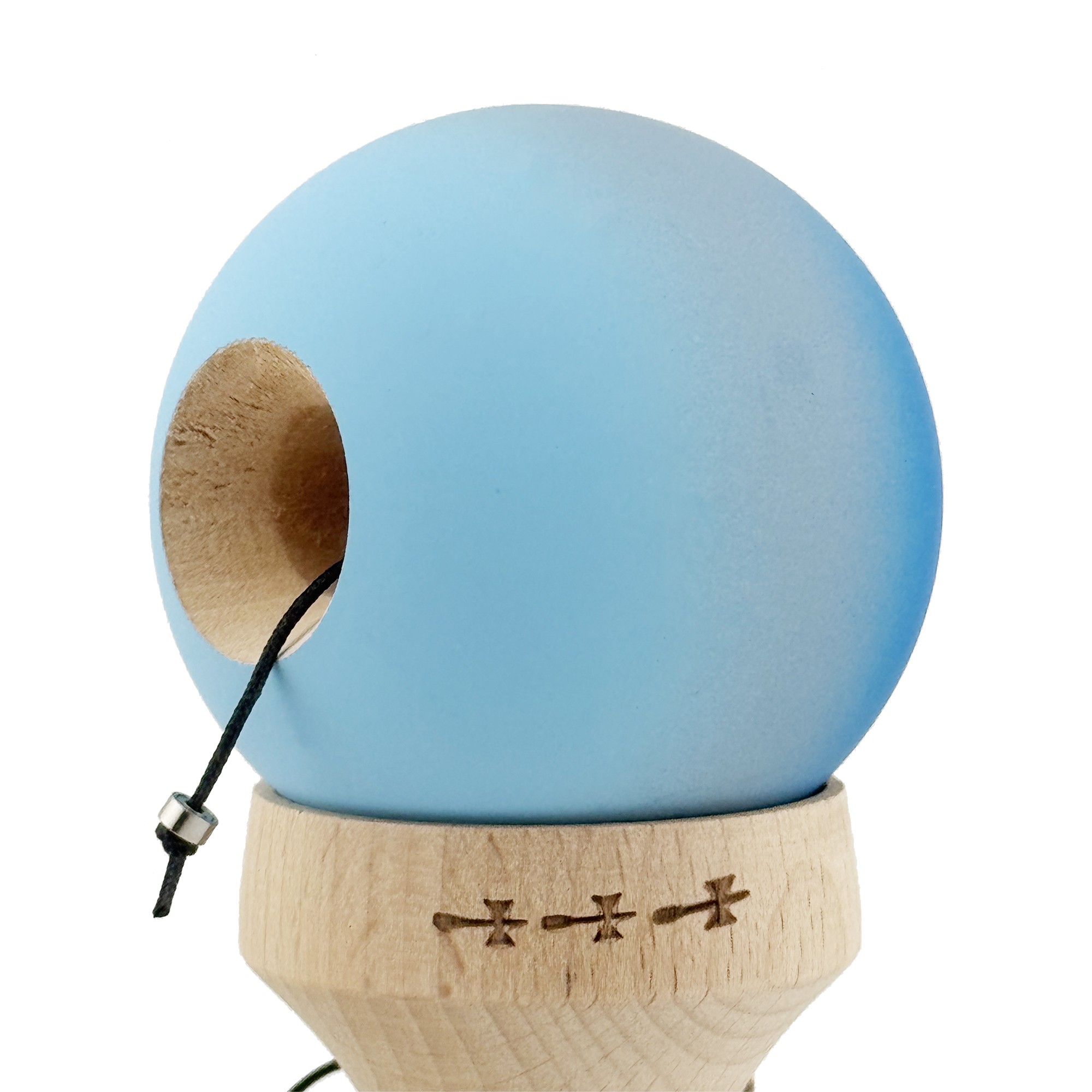 Kendama X Originala, Profesionala, Flippy, Cupe Mari KING SIZE V3, Rubber Grip, Gaura in Baza, Rulment Metalic, din lemn 18 cm, Ata 55 cm, Gradient Albastru/Gri/Albastru deschis