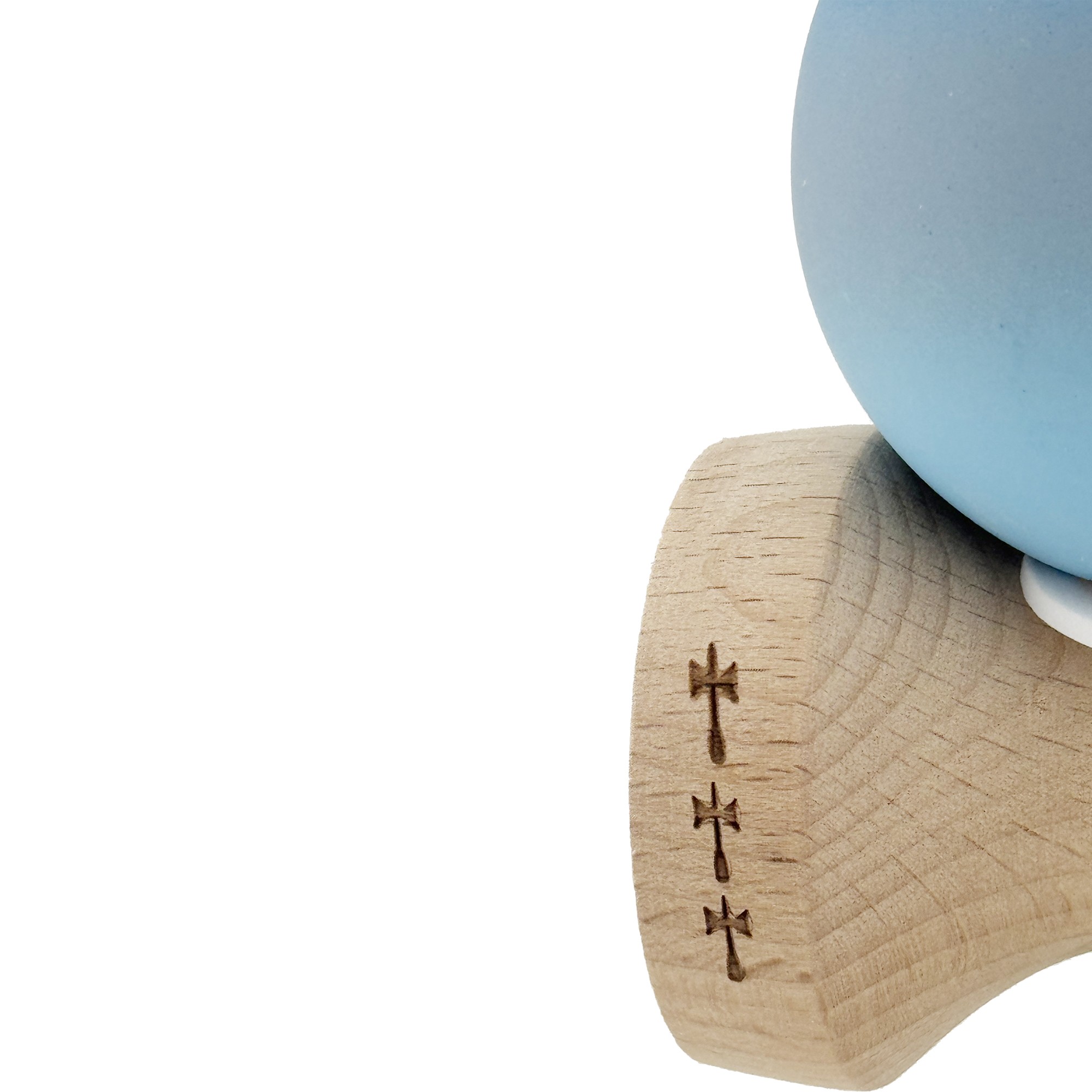 Kendama X Originala, Profesionala, Flippy, Cupe Mari KING SIZE V3, Rubber Grip, Gaura in Baza, Rulment Metalic, din lemn 18 cm, Ata 55 cm, Gradient Albastru/Gri/Albastru deschis