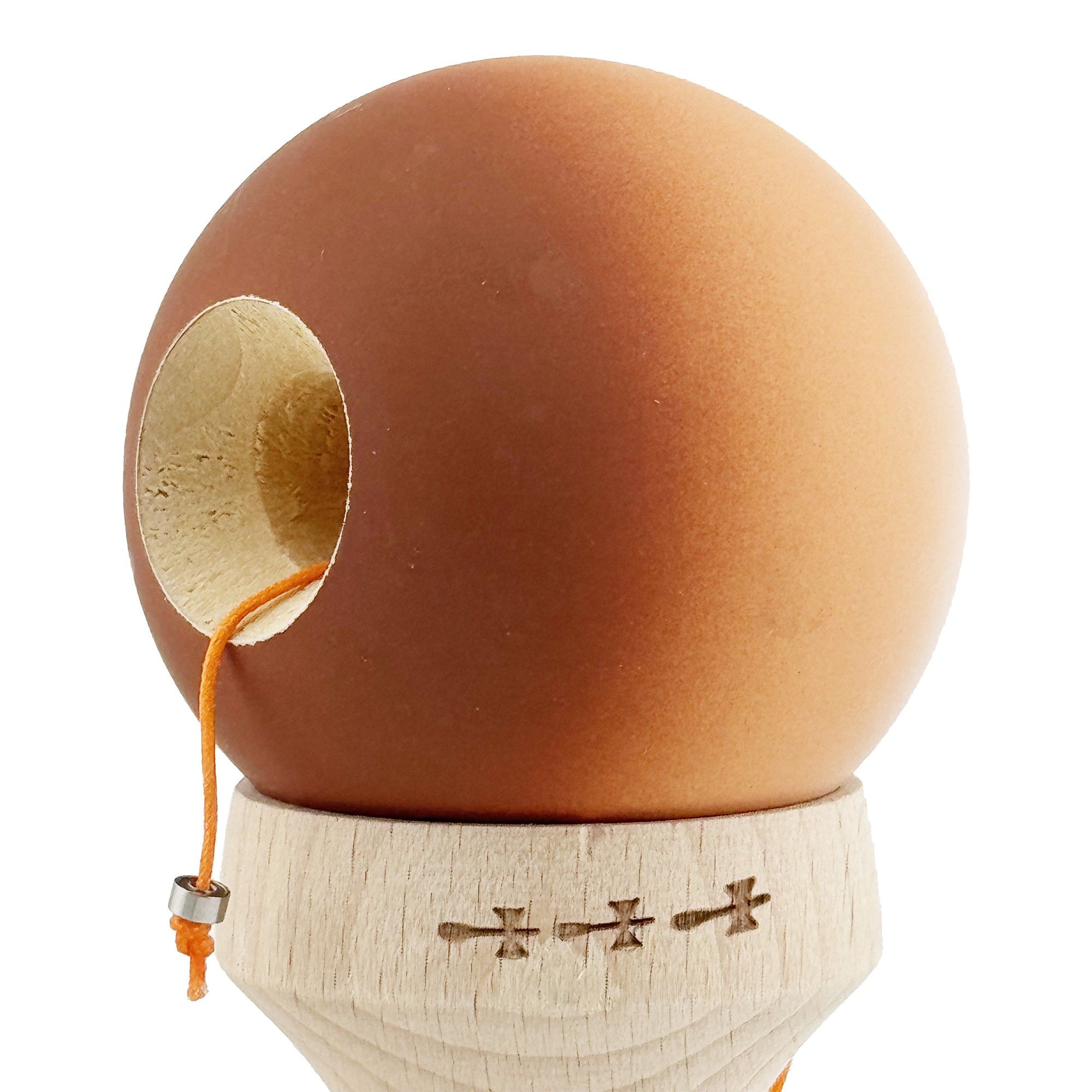 Kendama X Originala, Profesionala, Flippy, Cupe Mari KING SIZE V3, Rubber Grip, Gaura in Baza, Rulment Metalic, din lemn 18 cm, Ata 62/65 cm, Gradient Alb/Maro