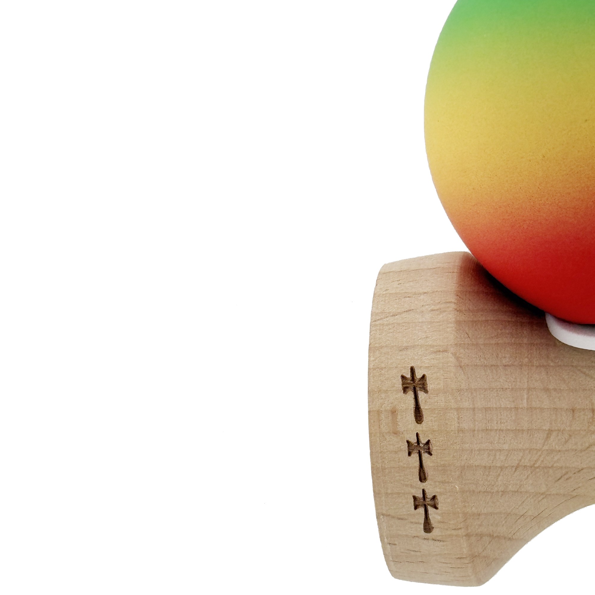 Kendama X Originala, Profesionala, Flippy, Cupe Mari KING SIZE V3, Rubber Grip, Gaura in Baza, Rulment Metalic, din lemn 18 cm, Ata 55 cm, Gradient Verde/Galben/Rosu