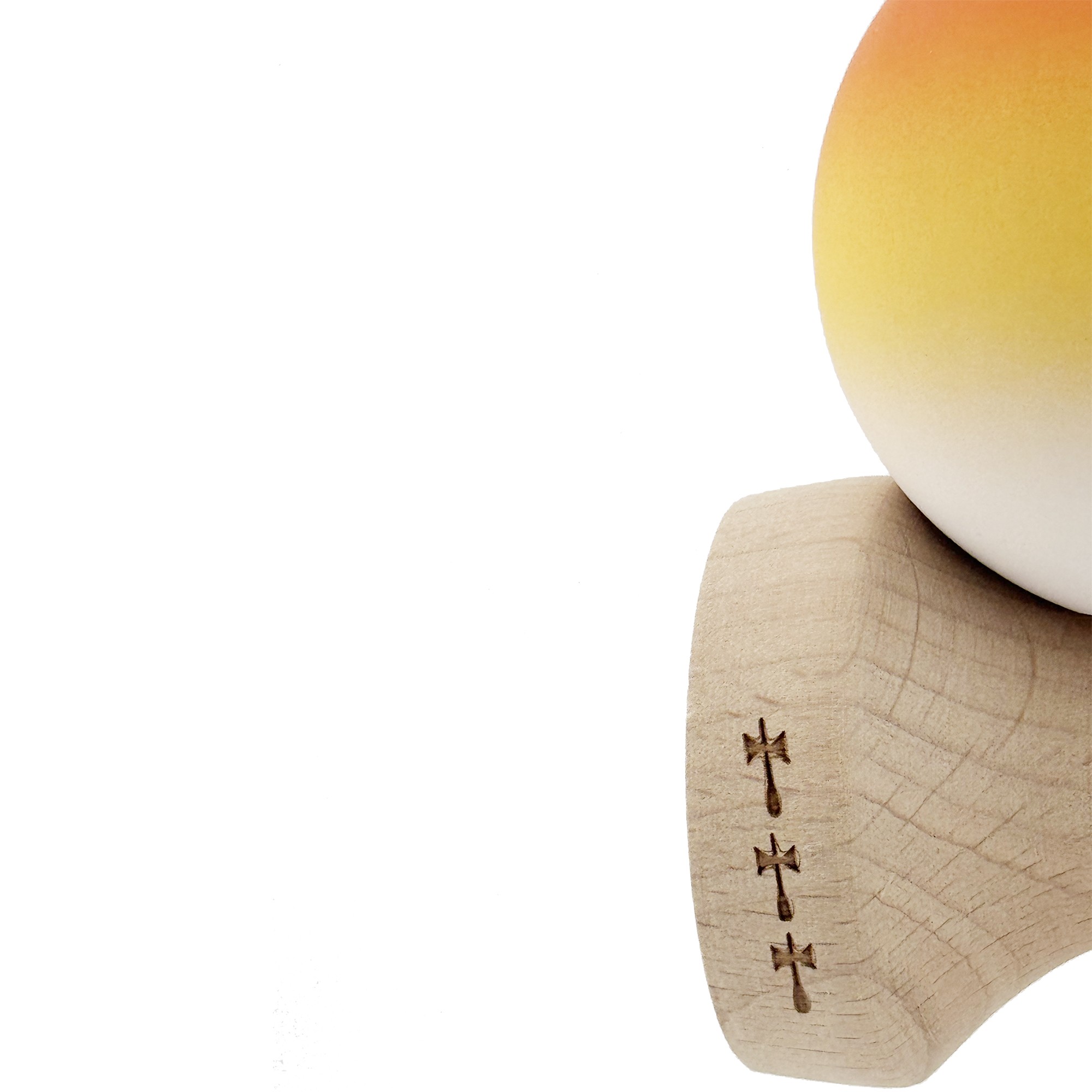 Kendama X Originala, Profesionala, Flippy, Cupe Mari KING SIZE V3, Rubber Grip, Gaura in Baza, Rulment Metalic, din lemn 18 cm, Ata 55 cm, Gradient Portocaliu/Galben/Alb