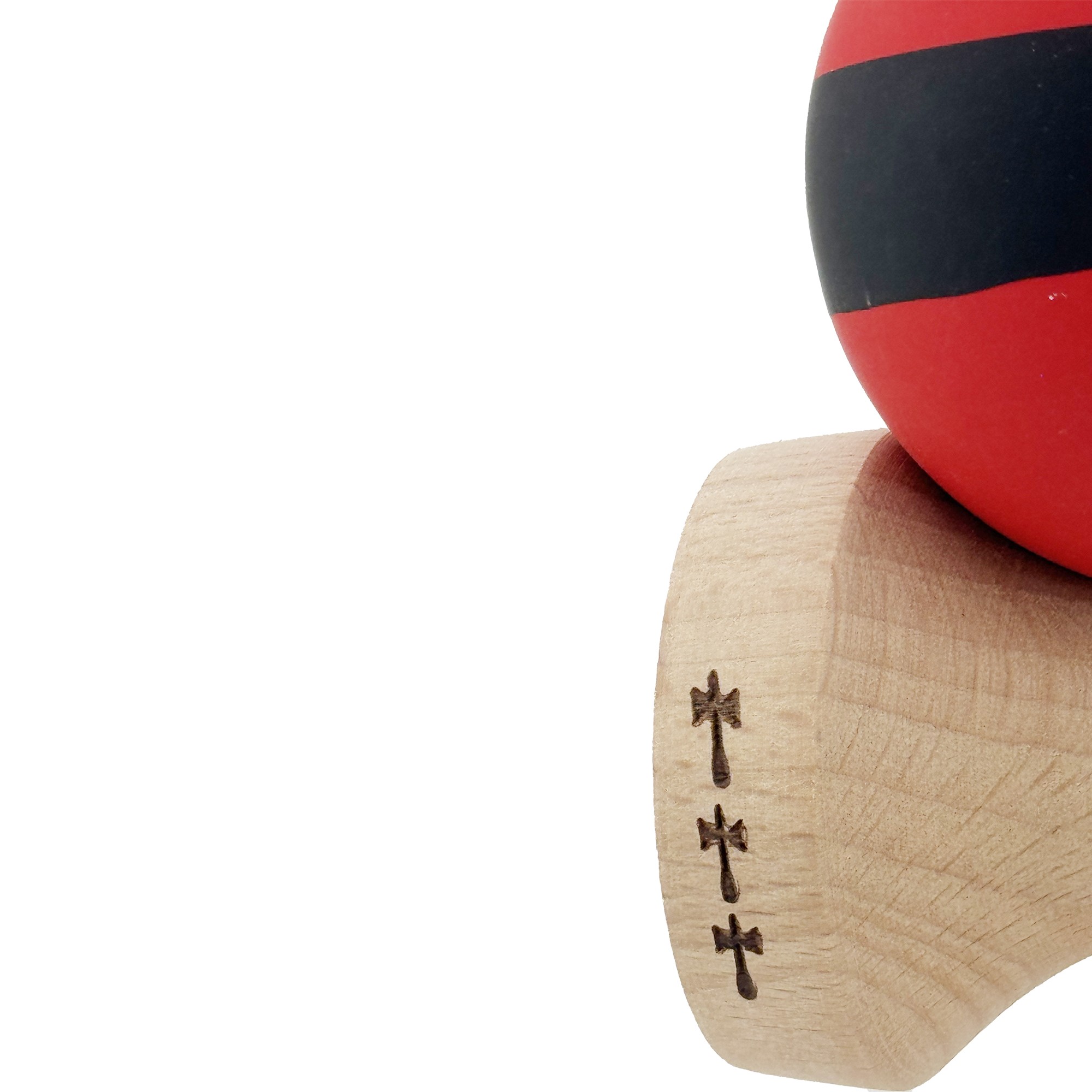 Kendama X Originala, Profesionala, Flippy, Cupe Mari KING SIZE V3, Rubber Grip, Gaura in Baza, Rulment Metalic, din lemn 18 cm, Ata 55 cm, M Bicolor Rosu Dublu/Negru