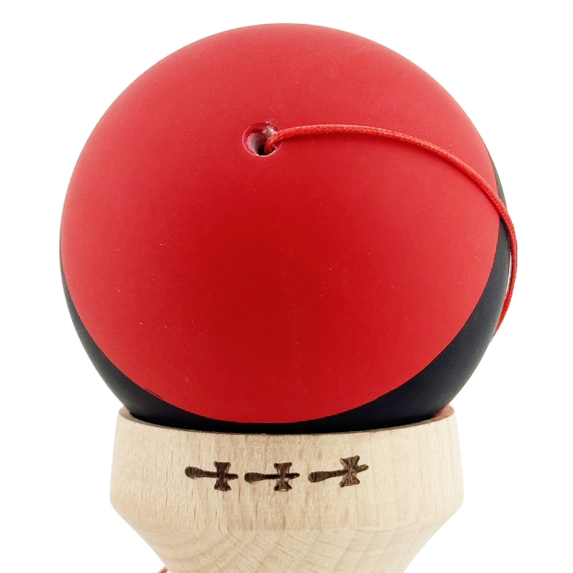 Kendama X Originala, Profesionala, Flippy, Cupe Mari KING SIZE V3, Rubber Grip, Gaura in Baza, Rulment Metalic, din lemn 18 cm, Ata 55 cm, M Bicolor Rosu Dublu/Negru