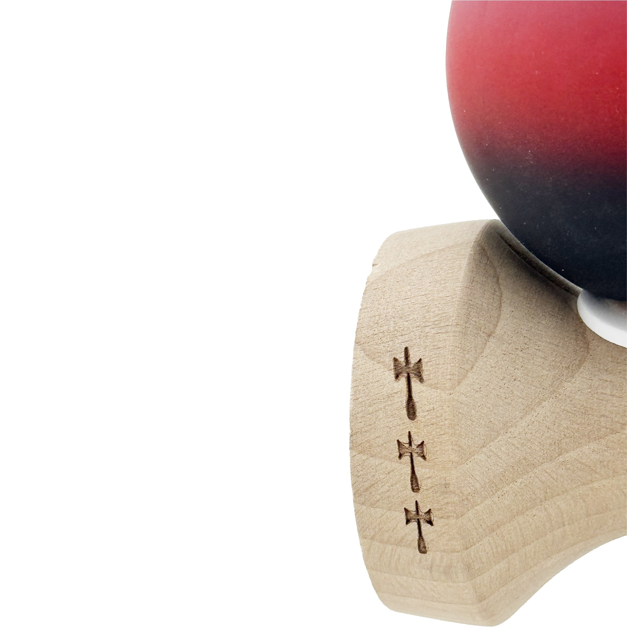 Kendama X Originala, Profesionala, Flippy, Cupe Mari KING SIZE V3, Rubber Grip, Gaura in Baza, Rulment Metalic, din lemn 18 cm, Ata 55 cm, Gradient Mov/Rosu/Negru