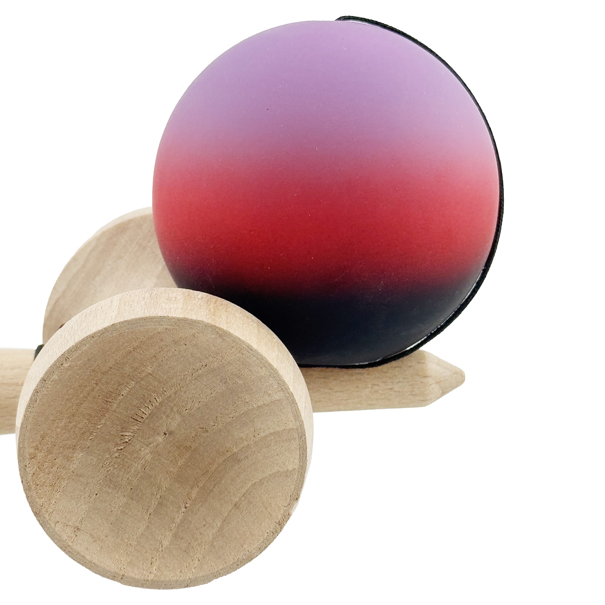 Kendama X Originala, Profesionala, Flippy, Cupe Mari KING SIZE V3, Rubber Grip, Gaura in Baza, Rulment Metalic, din lemn 18 cm, Ata 55 cm, Gradient Mov/Rosu/Negru