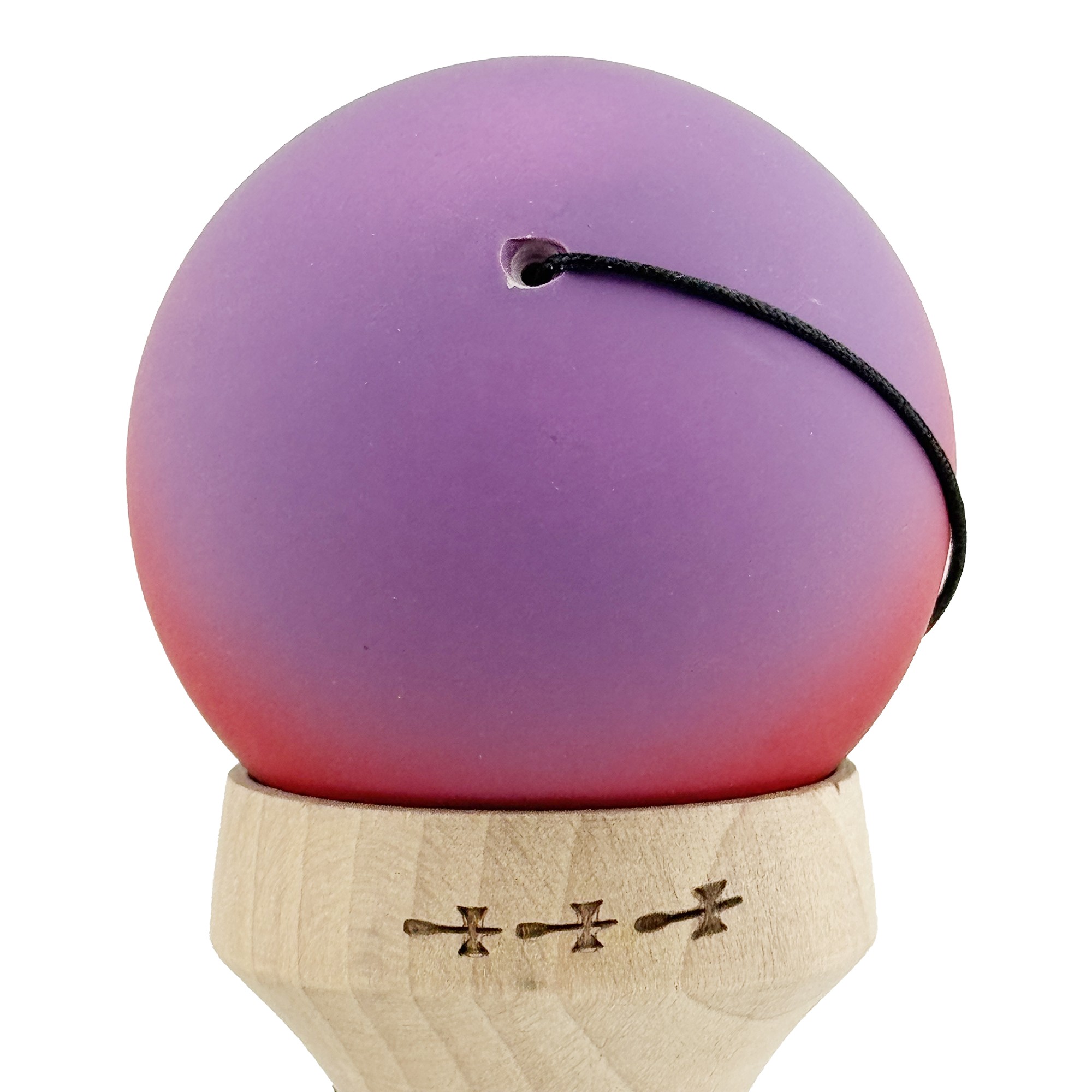 Kendama X Originala, Profesionala, Flippy, Cupe Mari KING SIZE V3, Rubber Grip, Gaura in Baza, Rulment Metalic, din lemn 18 cm, Ata 55 cm, Gradient Mov/Rosu/Negru