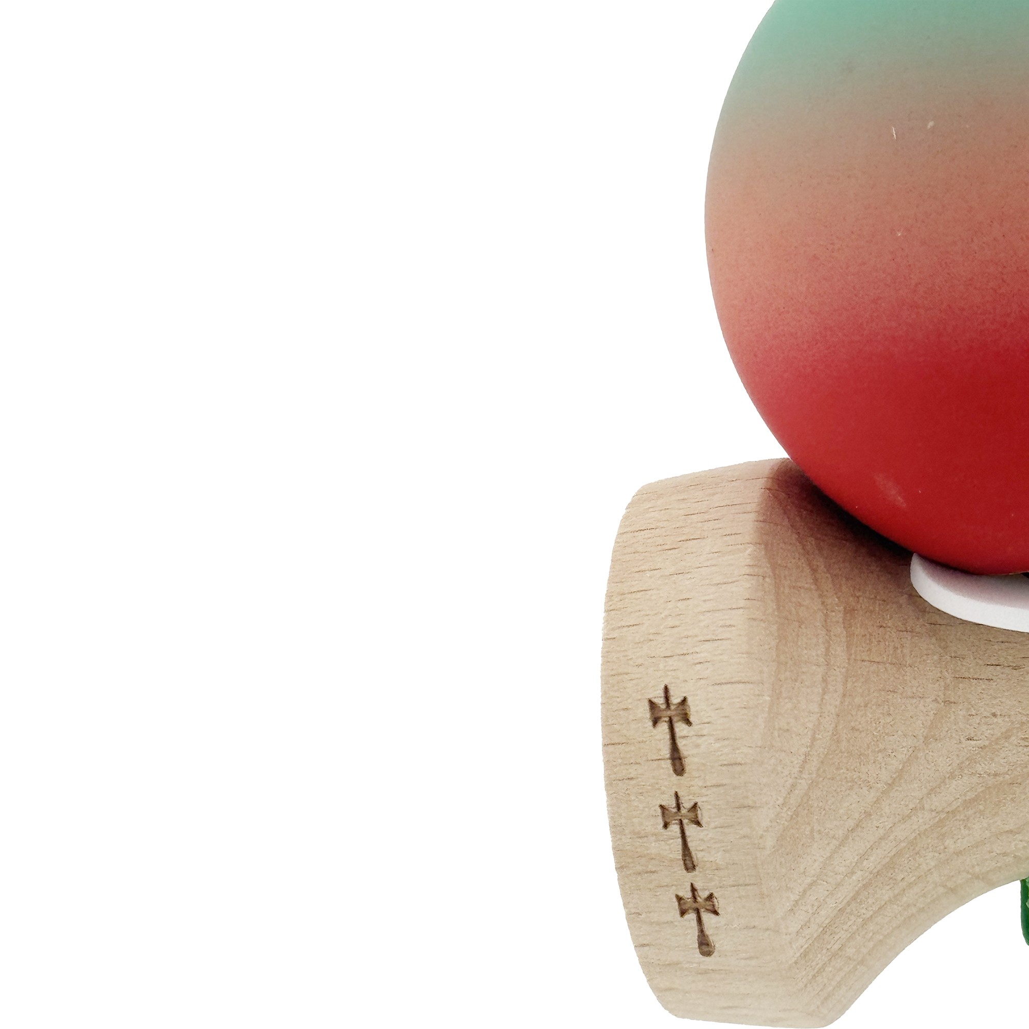 Kendama X Originala, Profesionala, Flippy, Cupe Mari KING SIZE V3, Rubber Grip, Gaura in Baza, Rulment Metalic, din lemn 18 cm, Ata 55 cm, Gradient Verde/Roz/Rosu