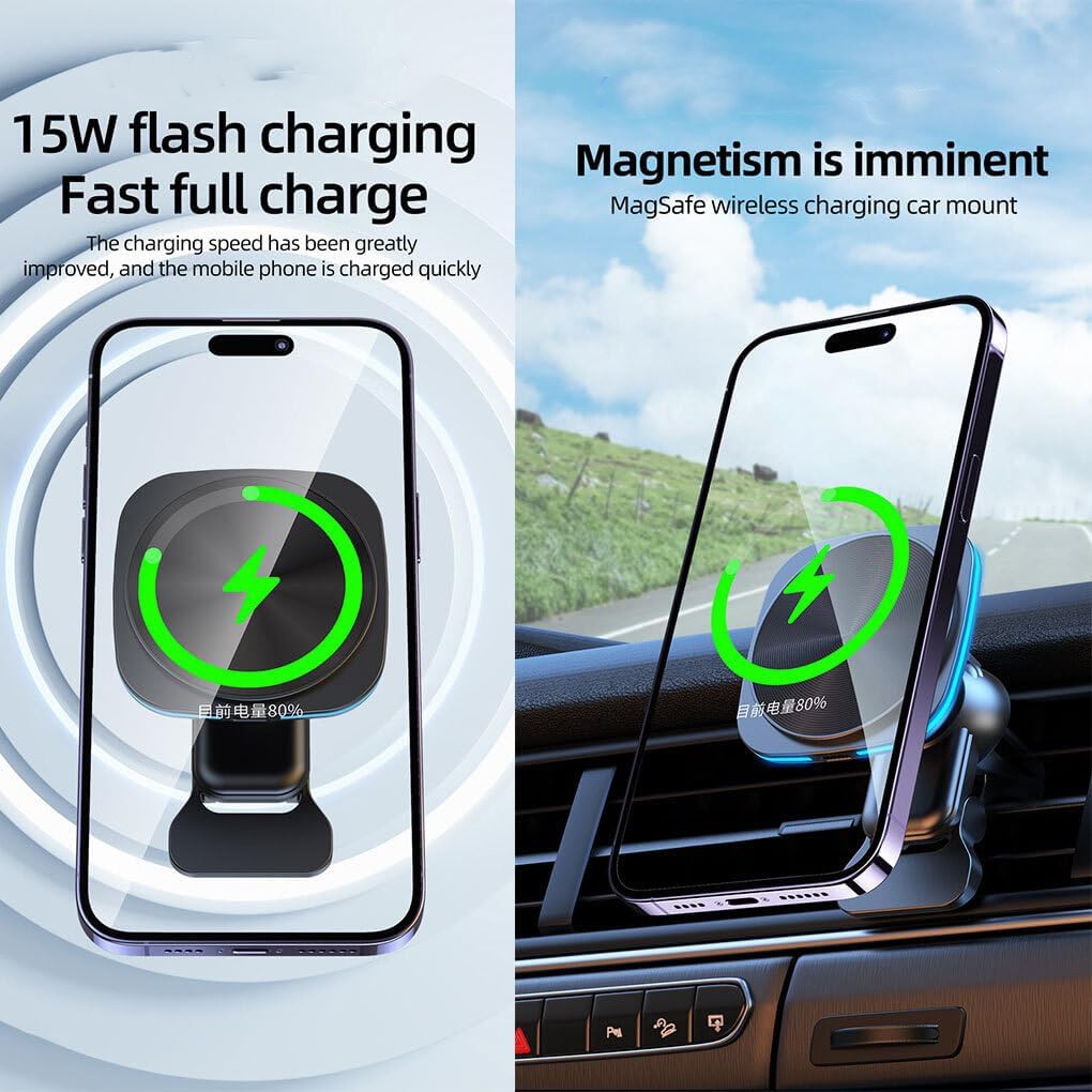 Incarcator Wireless Auto pentru Telefon, Flippy, Statie de Incarcare Magnetica Auto pentru Masina, 15W, 7 x 7 x 6.3 cm, Compatibil cu iOS/Android, Negru