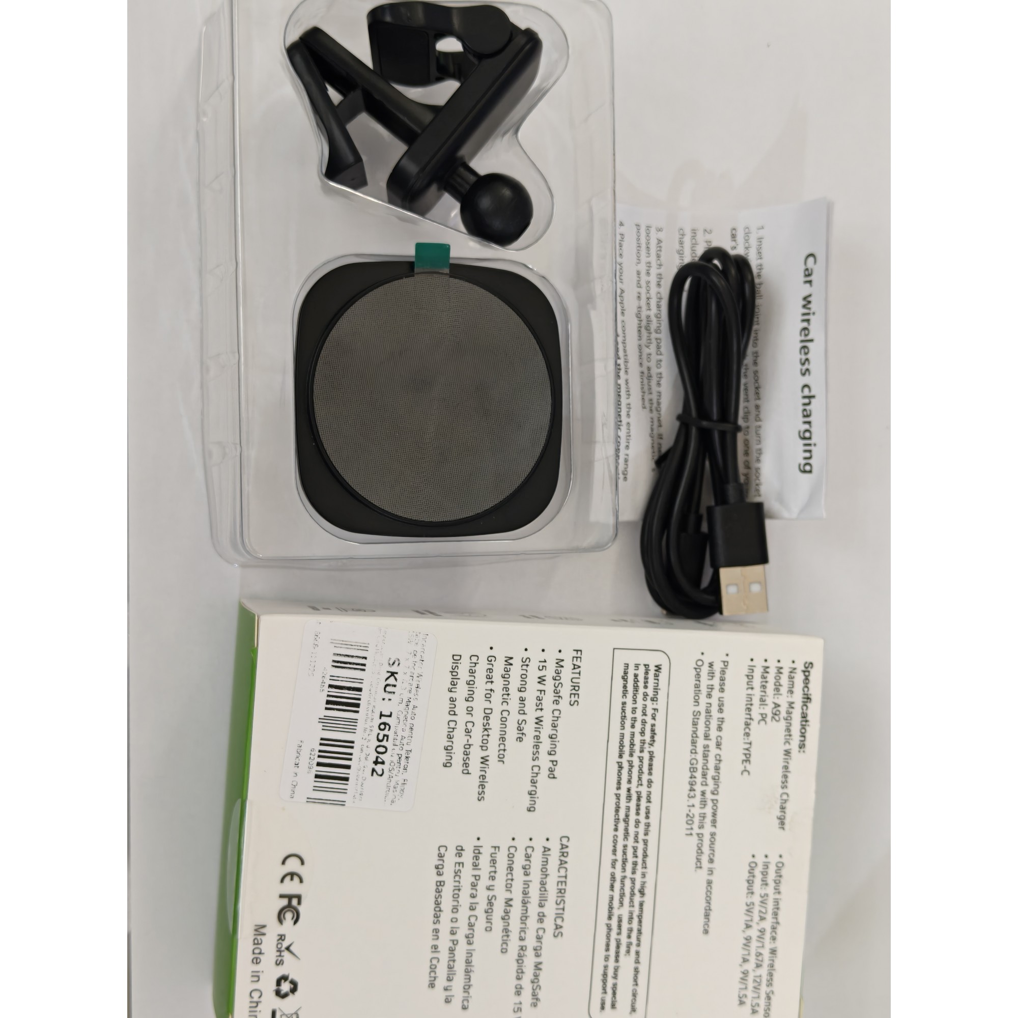 Incarcator Wireless Auto pentru Telefon, Flippy, Statie de Incarcare Magnetica Auto pentru Masina, 15W, 7 x 7 x 6.3 cm, Compatibil cu iOS/Android, Negru