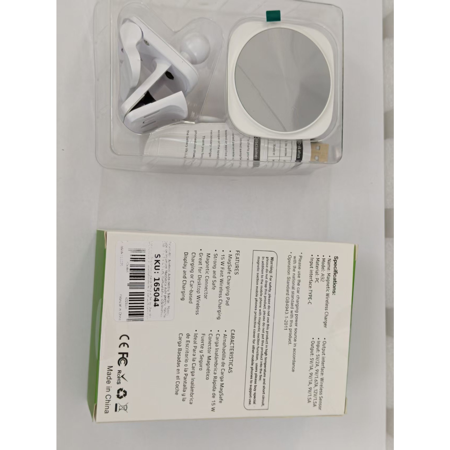 Incarcator Wireless Auto pentru Telefon, Flippy, Statie de Incarcare Magnetica Auto pentru Masina, 15W, 7 x 7 x 6.3 cm, Compatibil cu iOS/Android, Alb