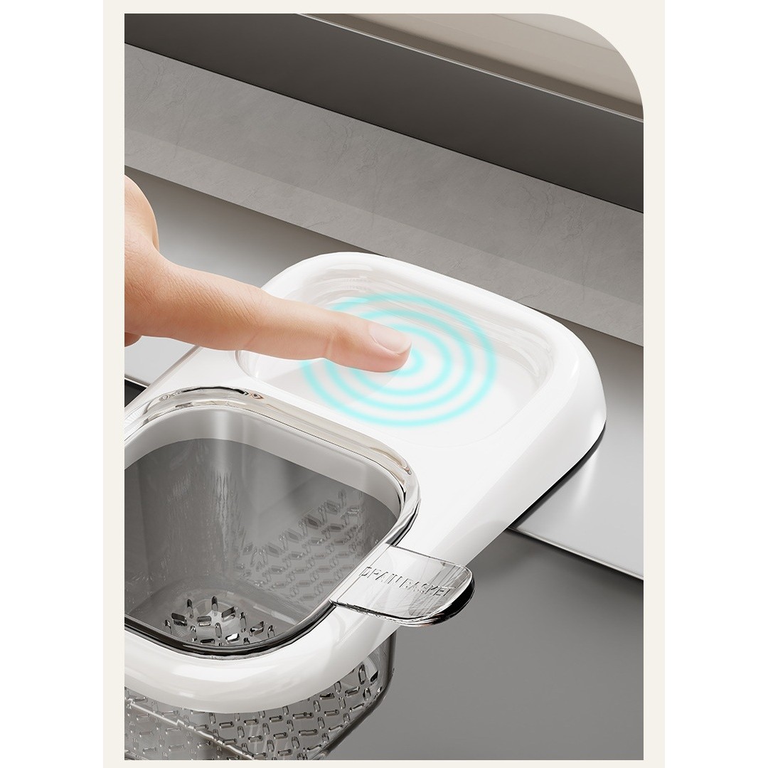 Cos de Scurgere pentru Chiuveta, Flippy, din ABS, cu Maner si Ventuza, Multifunctional, 22 x 13 x 8.5 cm, Alb