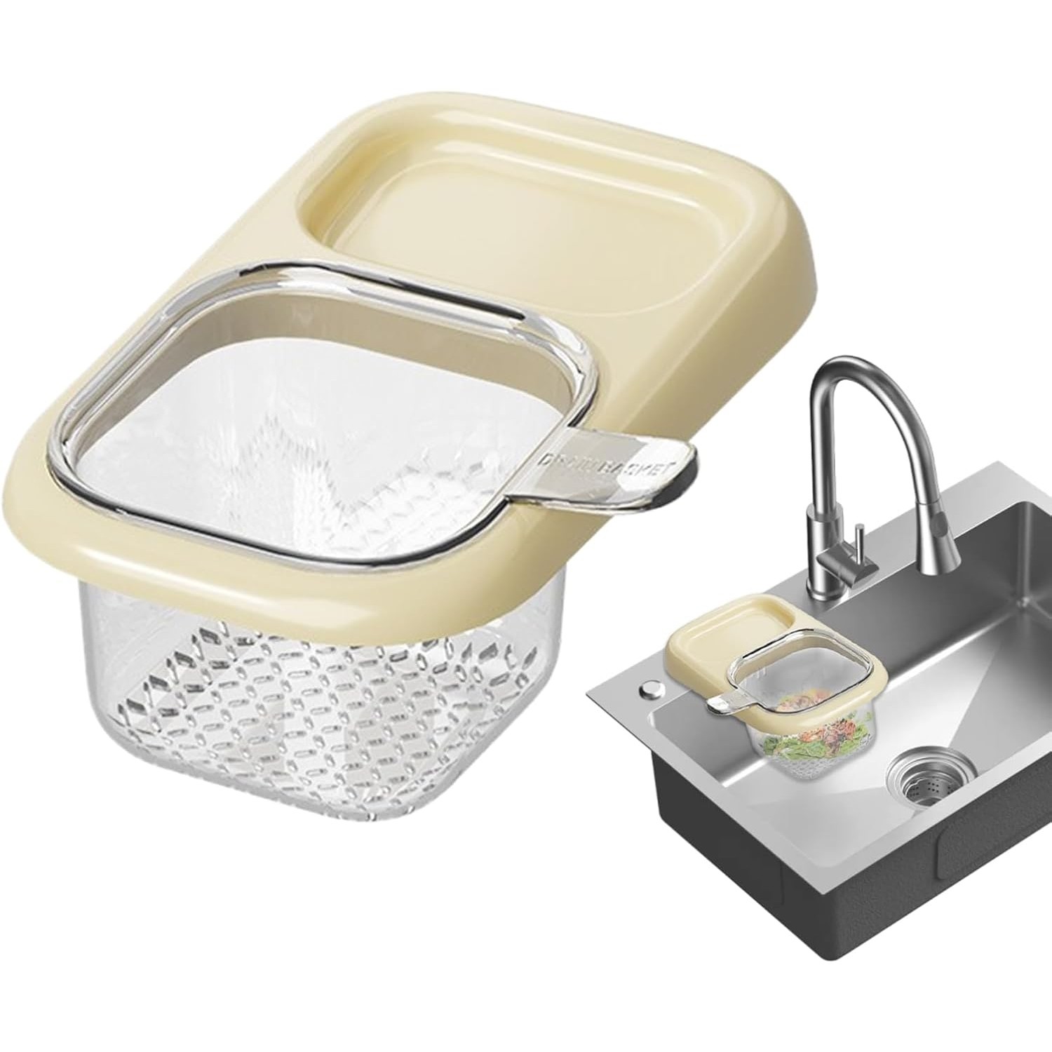 Cos de Scurgere pentru Chiuveta, Flippy, din ABS, cu Maner si Ventuza, Multifunctional, 22 x 13 x 8.5 cm, Crem