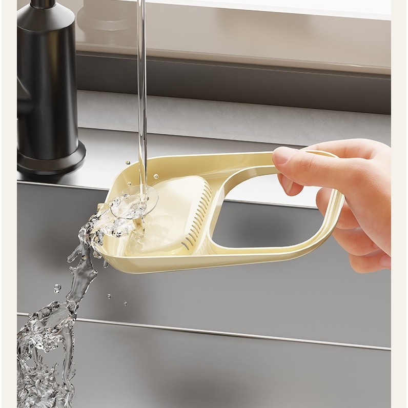 Cos de Scurgere pentru Chiuveta, Flippy, din ABS, cu Maner si Ventuza, Multifunctional, 22 x 13 x 8.5 cm, Crem