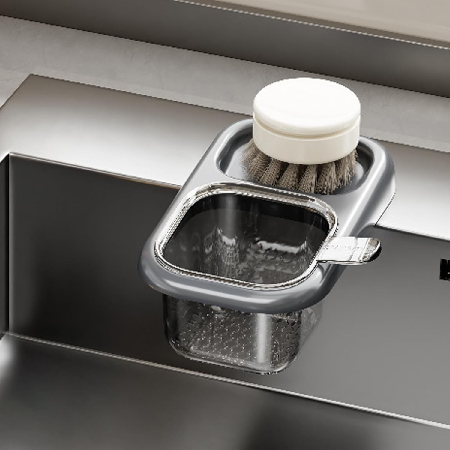 Cos de Scurgere pentru Chiuveta, Flippy, din ABS, cu Maner si Ventuza, Multifunctional, 22 x 13 x 8.5 cm, Gri