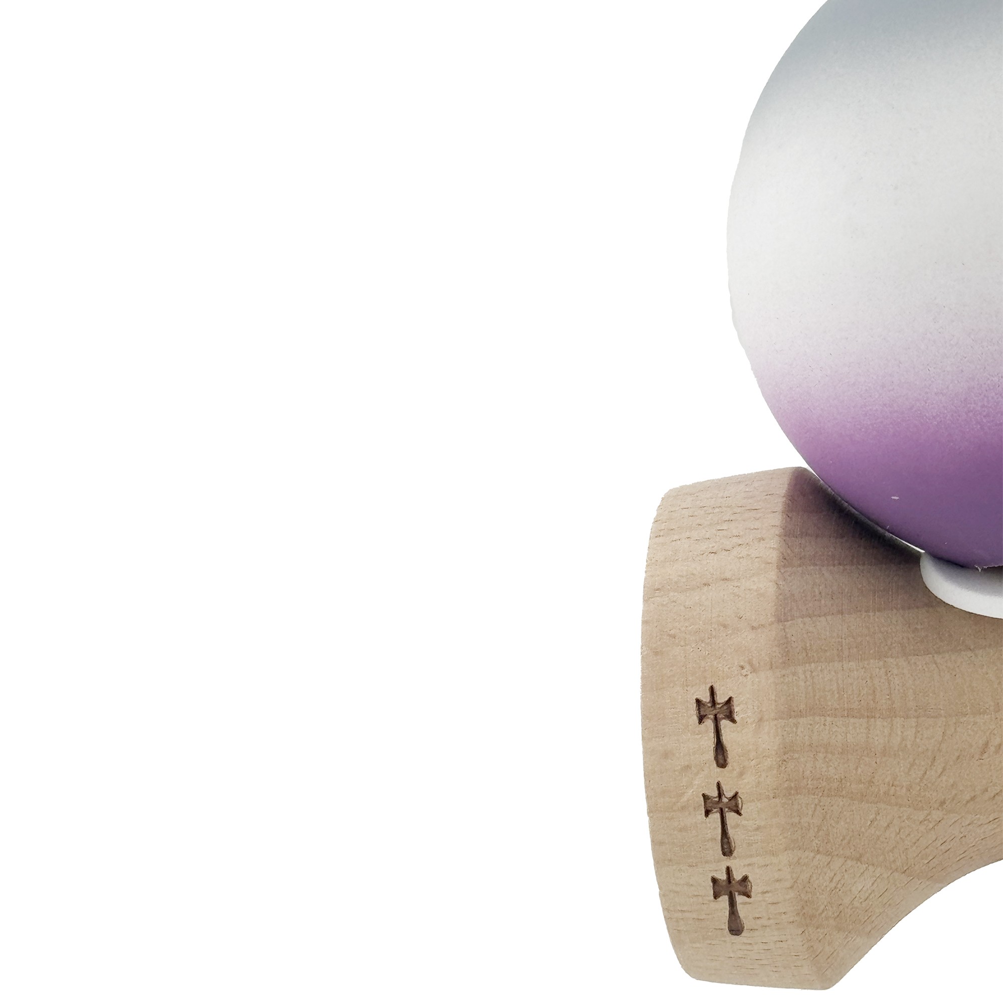 Kendama X Originala, Profesionala, Flippy, Rubber Grip, Cupe Mari KING SIZE V3, Gaura in Baza, Rulment Metalic, din lemn 18 cm, Ata 62/65 cm, Gradient Gri/Alb/Mov