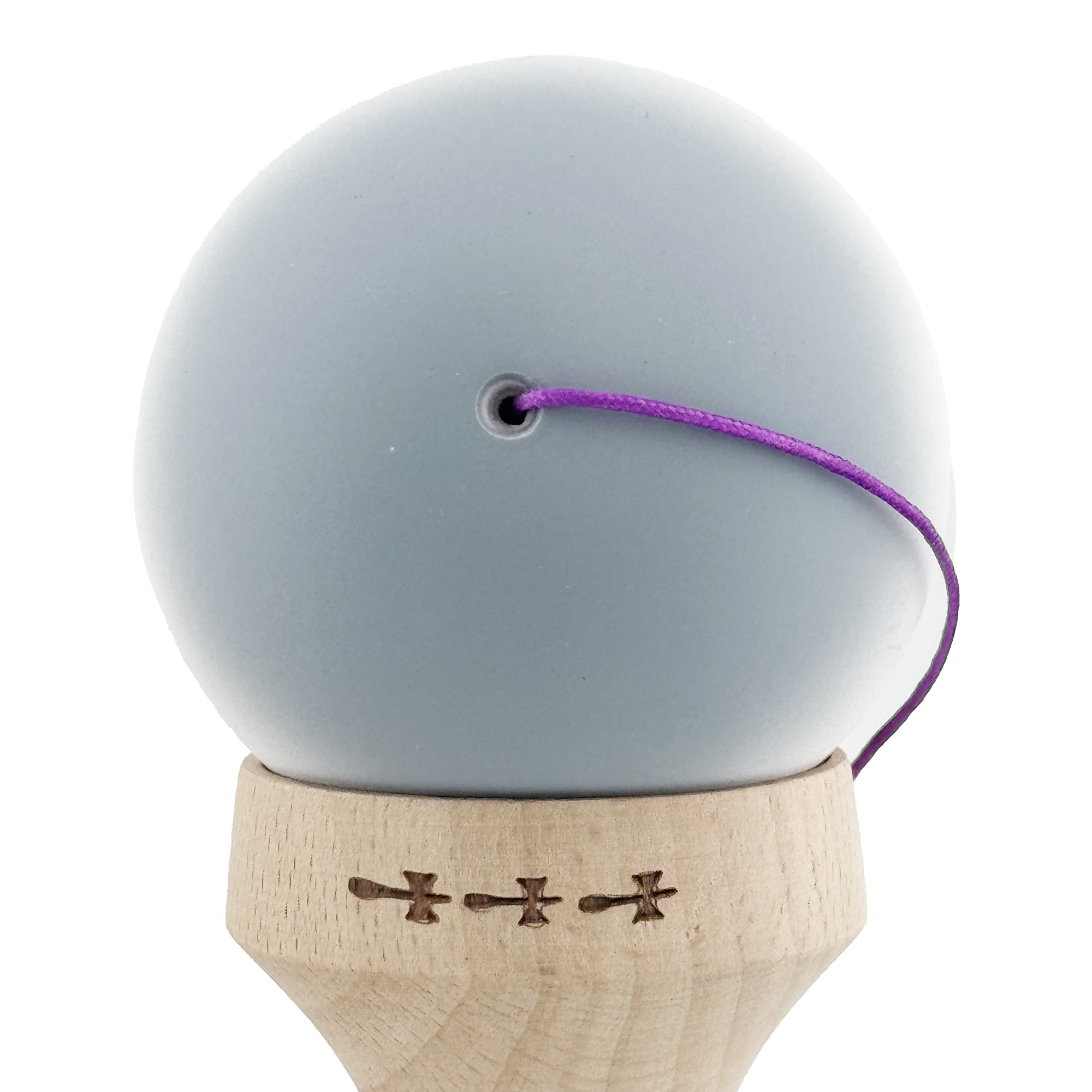 Kendama X Originala, Profesionala, Flippy, Rubber Grip, Cupe Mari KING SIZE V3, Gaura in Baza, Rulment Metalic, din lemn 18 cm, Ata 62/65 cm, Gradient Gri/Alb/Mov