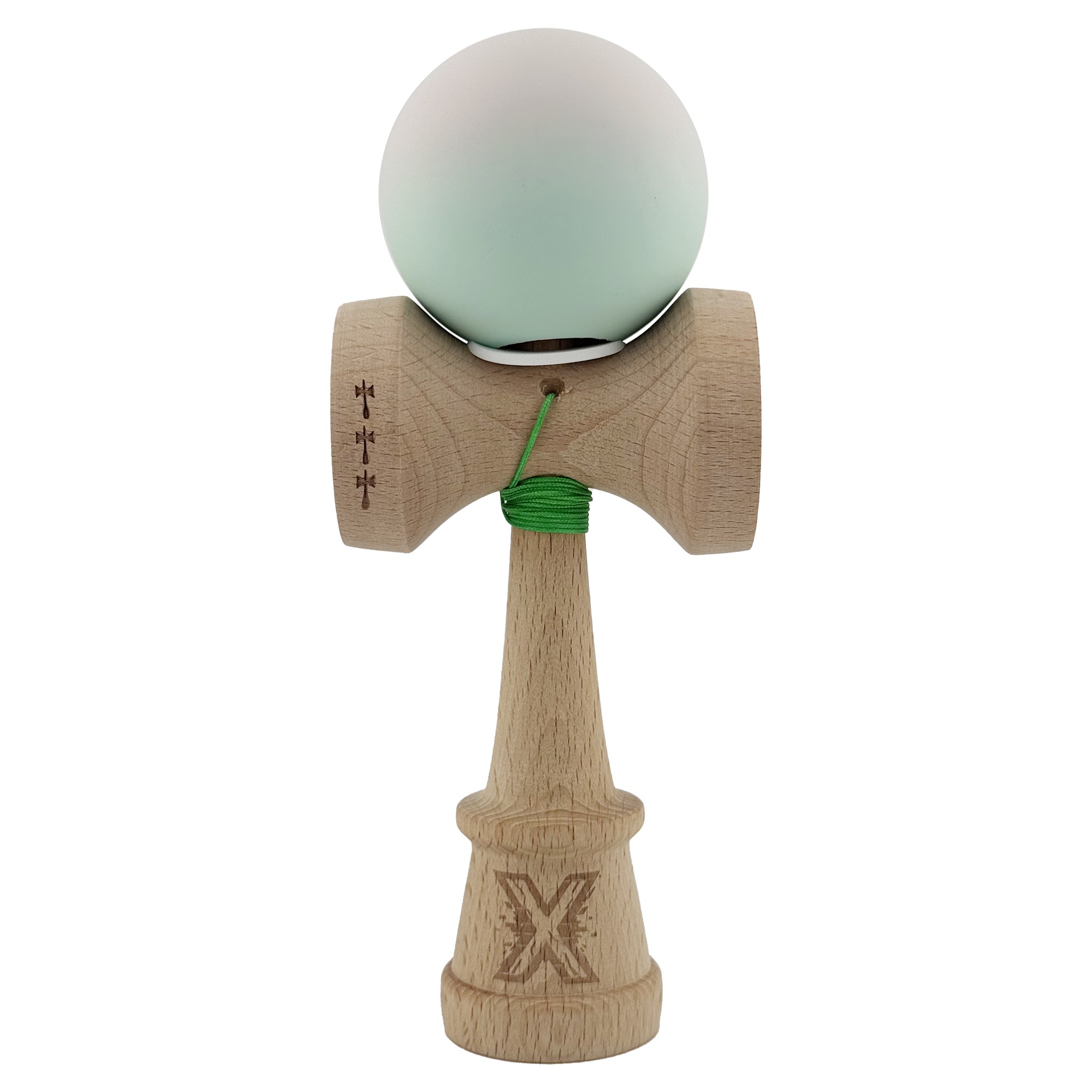 Kendama X Originala, Profesionala, Flippy, Rubber Grip, Cupe Mari KING SIZE V3, Gaura in Baza, Rulment Metalic, din lemn 18 cm, Ata 62/65 cm, Gradient Roz/Verde
