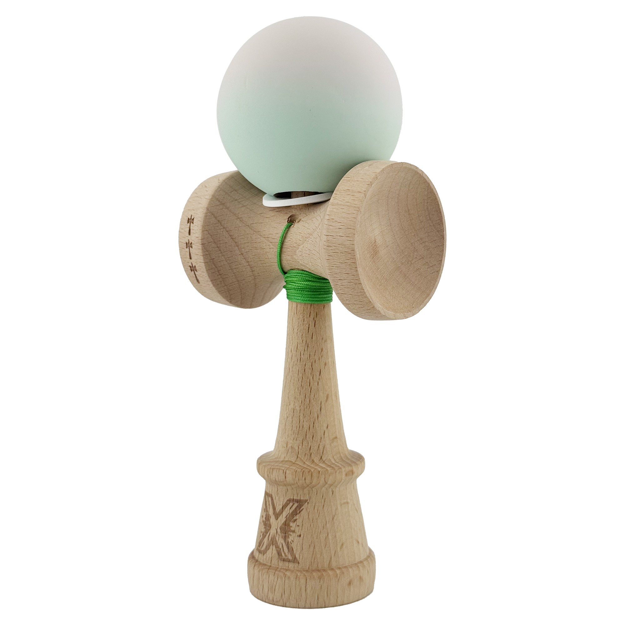 Kendama X Originala, Profesionala, Flippy, Rubber Grip, Cupe Mari KING SIZE V3, Gaura in Baza, Rulment Metalic, din lemn 18 cm, Ata 62/65 cm, Gradient Roz/Verde