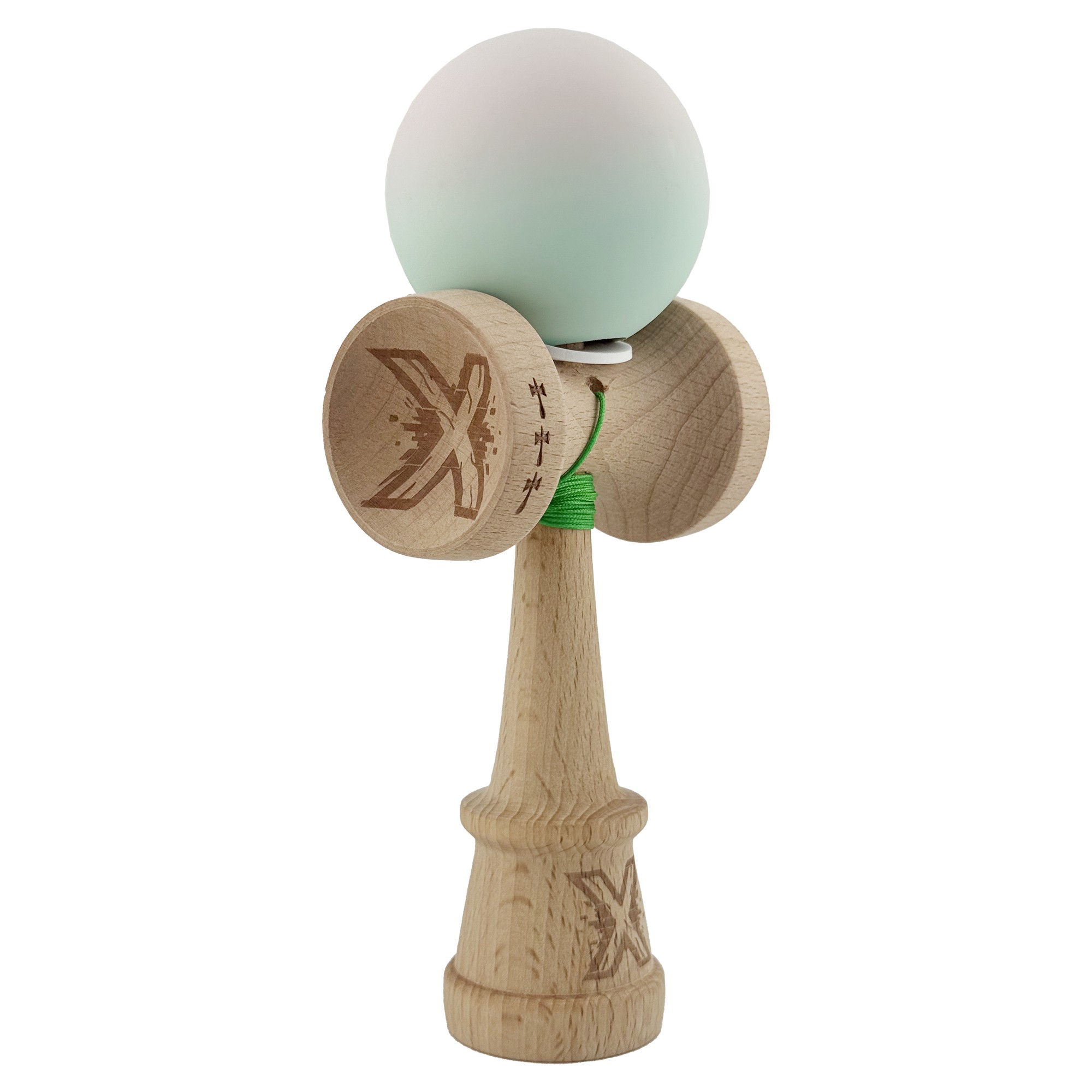 Kendama X Originala, Profesionala, Flippy, Rubber Grip, Cupe Mari KING SIZE V3, Gaura in Baza, Rulment Metalic, din lemn 18 cm, Ata 62/65 cm, Gradient Roz/Verde