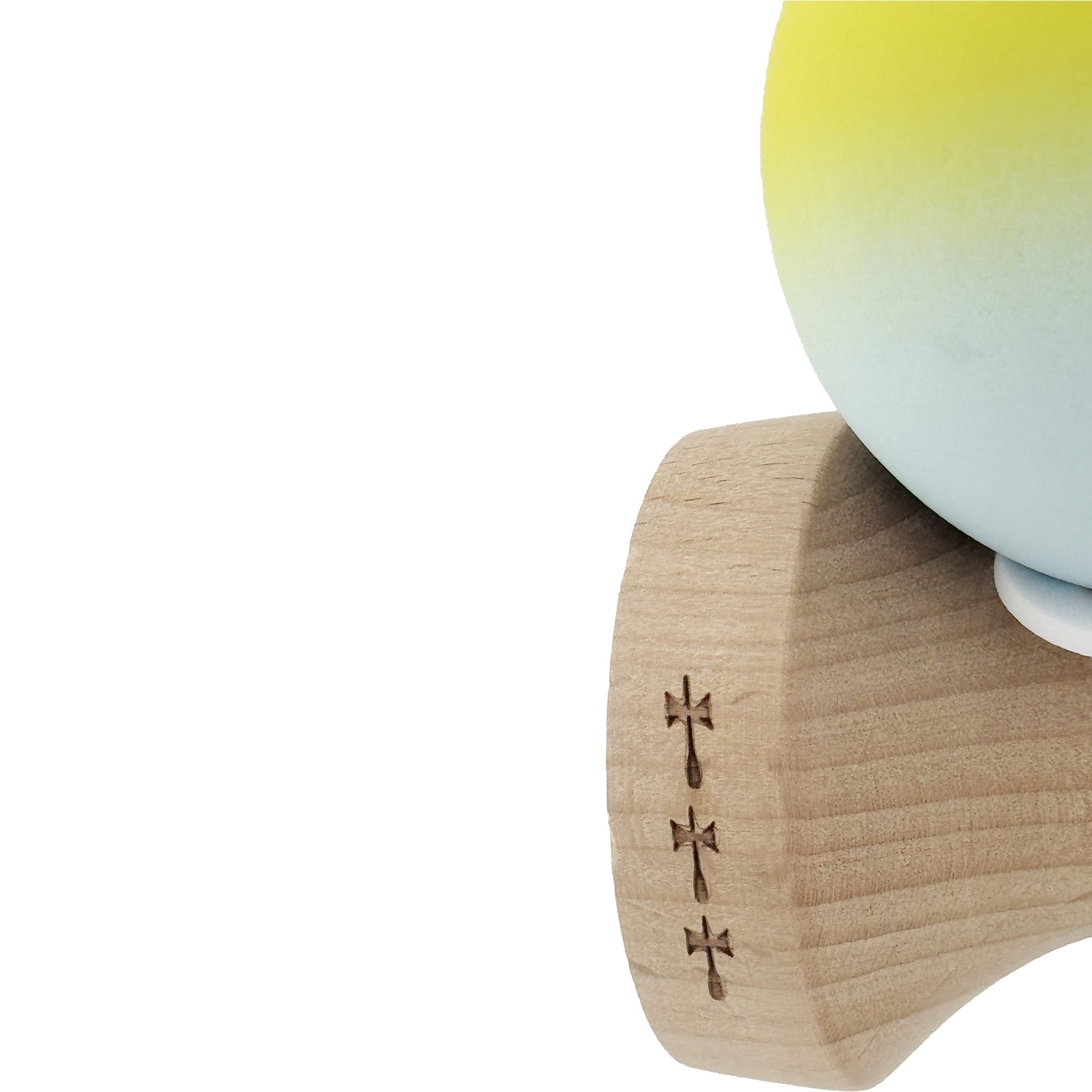 Kendama X Originala, Profesionala, Flippy, Rubber Grip, Cupe Mari KING SIZE V3, Gaura in Baza, Rulment Metalic, din lemn 18 cm, Ata 62/65 cm, Gradient Galben/Verde deschis