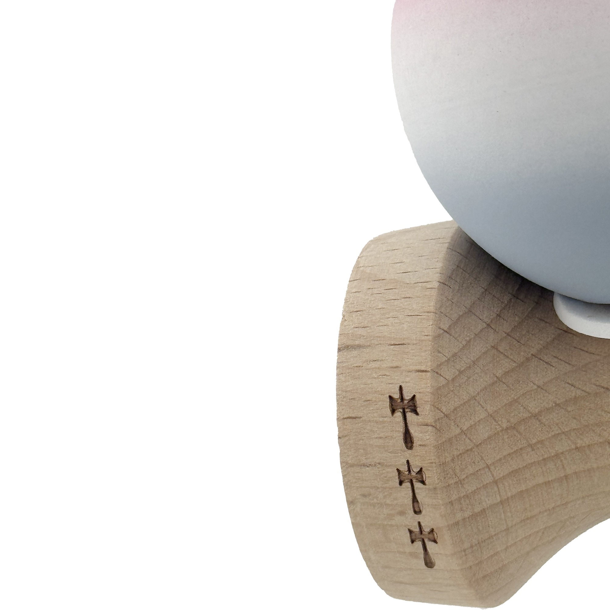 Kendama X Originala, Profesionala, Flippy, Rubber Grip, Cupe Mari KING SIZE V3, Gaura in Baza, Rulment Metalic, din lemn 18 cm, Ata 62/65 cm, Gradient Roz/Alb/Gri