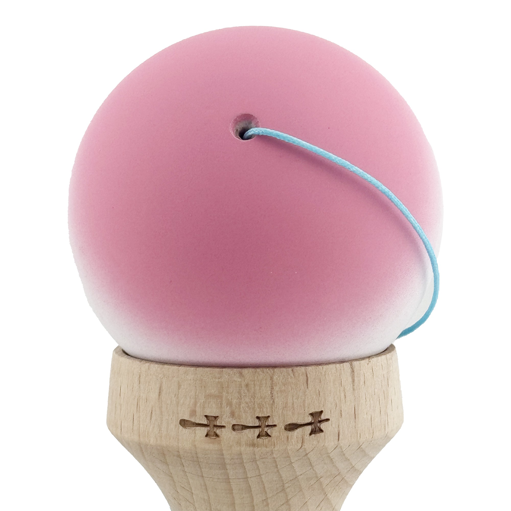 Kendama X Originala, Profesionala, Flippy, Rubber Grip, Cupe Mari KING SIZE V3, Gaura in Baza, Rulment Metalic, din lemn 18 cm, Ata 62/65 cm, Gradient Roz/Alb/Gri