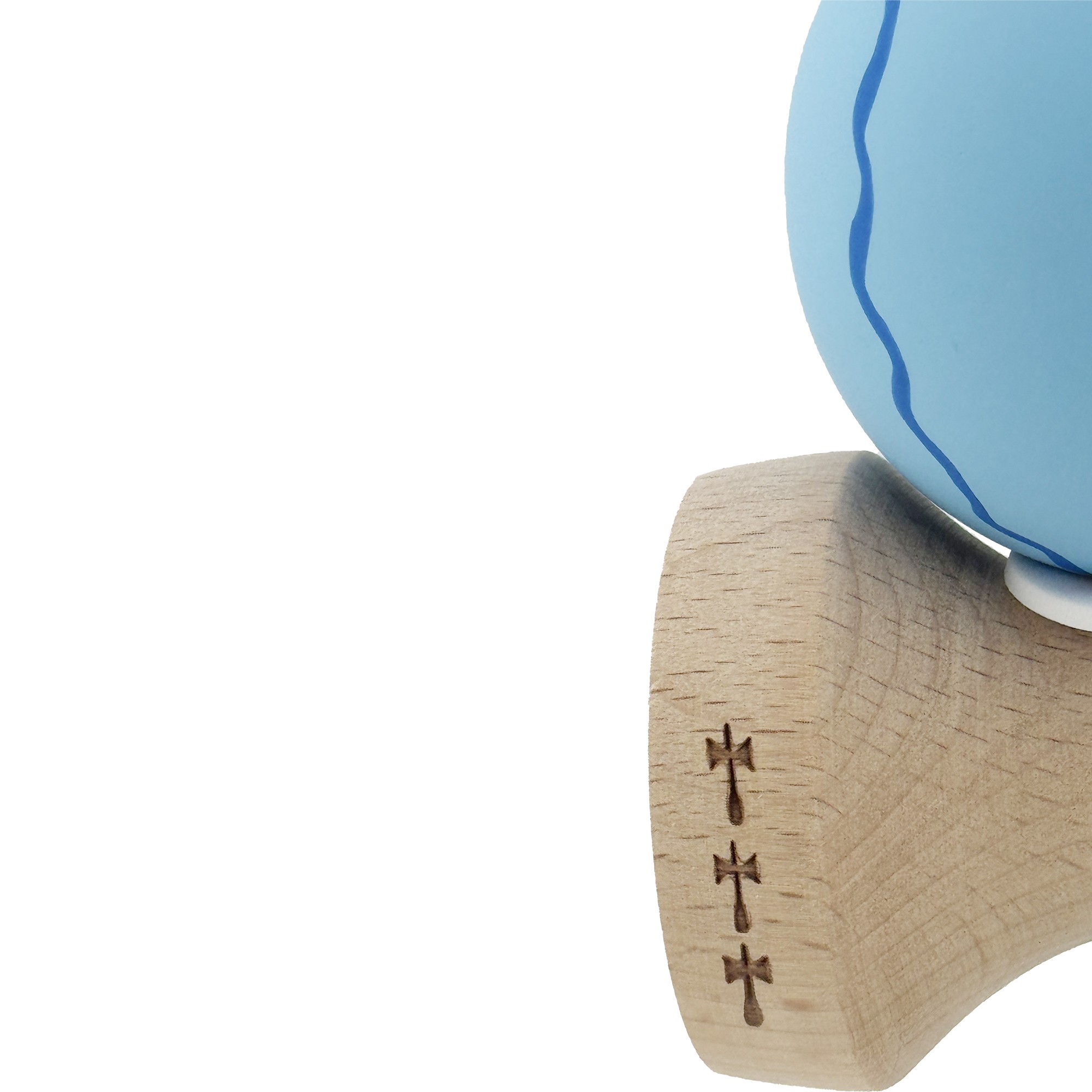 Kendama X Originala, Profesionala, Flippy, Rubber Grip, Cupe Mari KING SIZE V3, Gaura in Baza, Rulment Metalic, din lemn 18 cm, Ata 62/65 cm, Special Albastru deschis