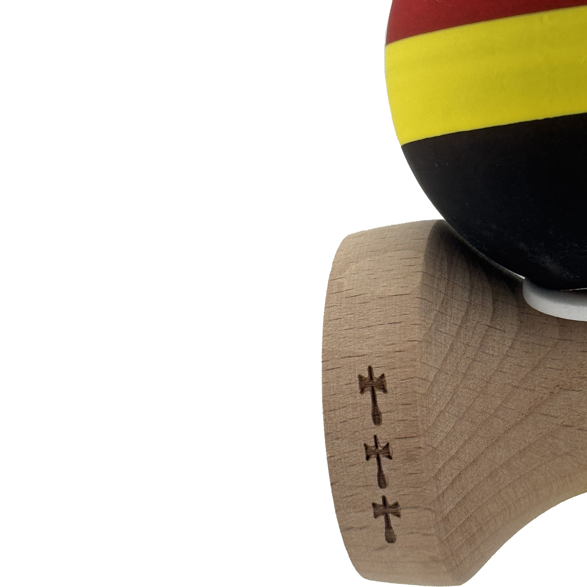 Kendama X Originala, Profesionala, Flippy, Cupe Mari KING SIZE V3, Rubber Grip, Gaura in Baza, Rulment Metalic, din lemn 18 cm, Ata 55 cm, M Rosu/Galben/Negru