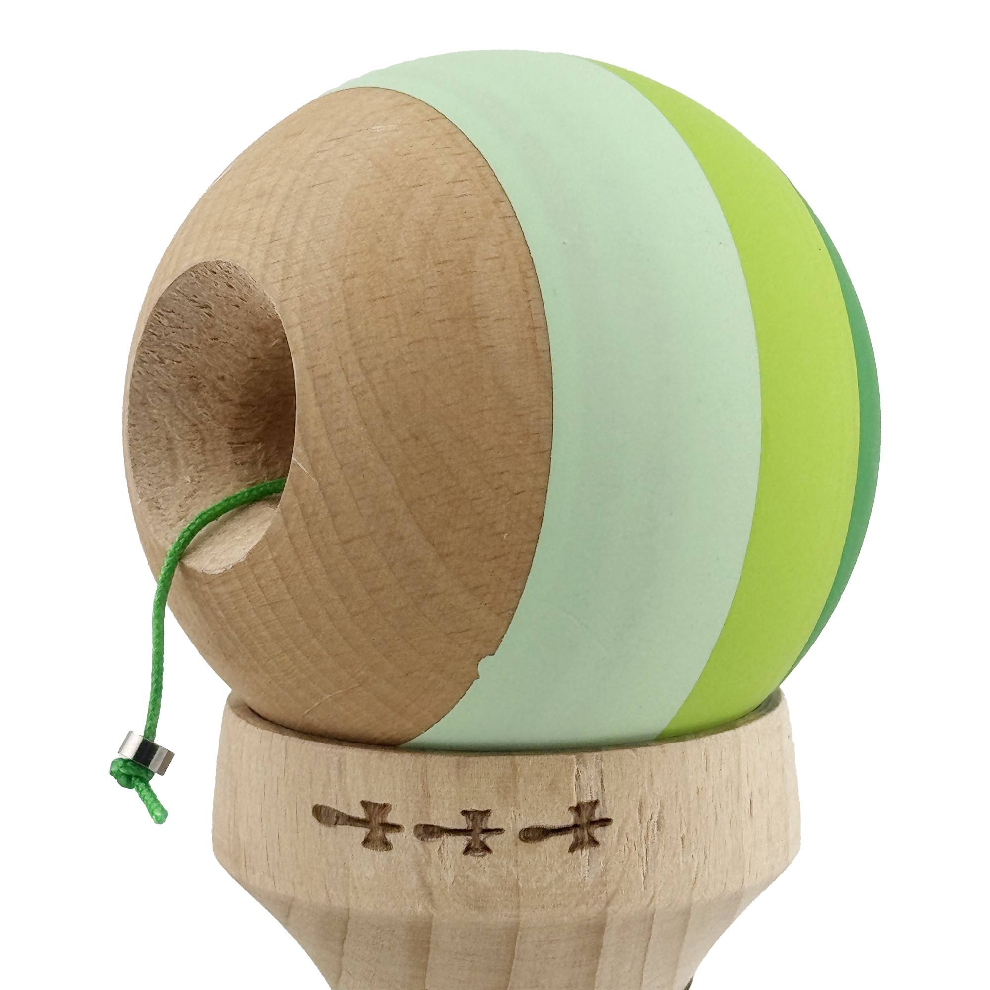 Kendama X Originala, Profesionala, Flippy, Rubber Grip, Cupe Mari KING SIZE V3, Gaura in Baza, Rulment Metalic, din lemn 18 cm, Ata 62/65 cm, Special Verde degrade