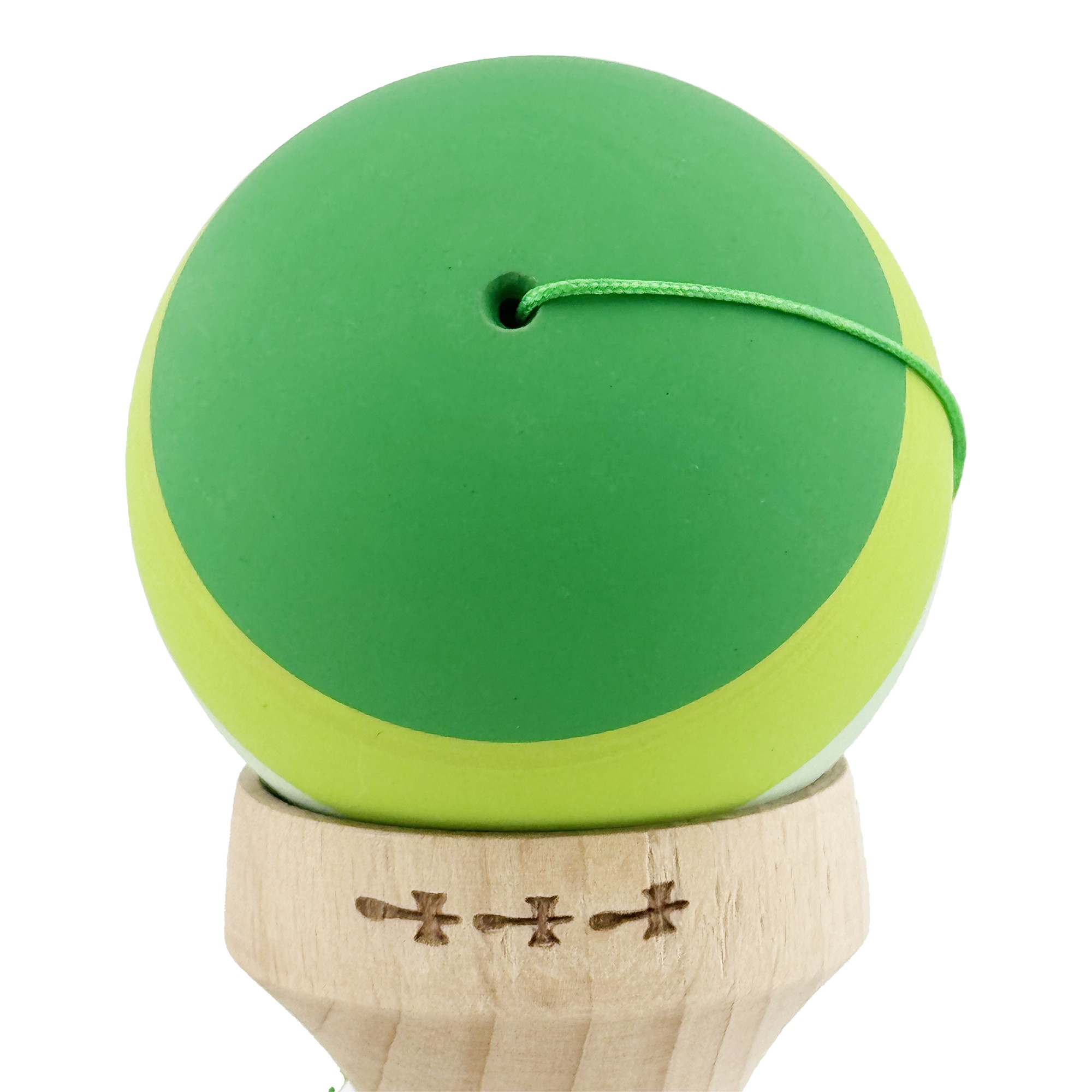 Kendama X Originala, Profesionala, Flippy, Rubber Grip, Cupe Mari KING SIZE V3, Gaura in Baza, Rulment Metalic, din lemn 18 cm, Ata 62/65 cm, Special Verde degrade