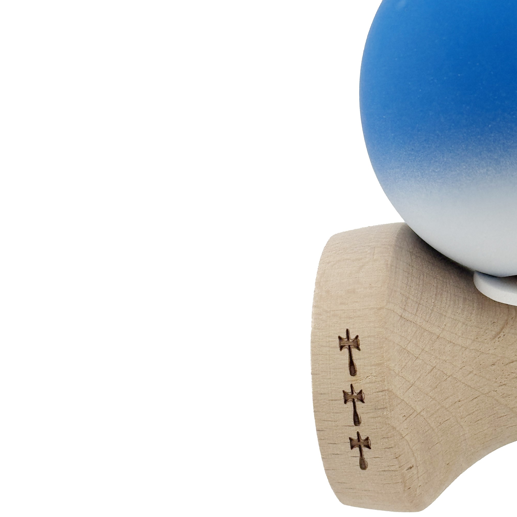 Kendama X Originala, Profesionala, Flippy, Rubber Grip, Cupe Mari KING SIZE V3, Gaura in Baza, Rulment Metalic, din lemn 18 cm, Ata 62/65 cm, Gradient Albastru/Alb