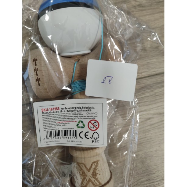Kendama X Originala, Profesionala, Flippy, Big Cups V3, Rubber Grip model albastru/negru/alb