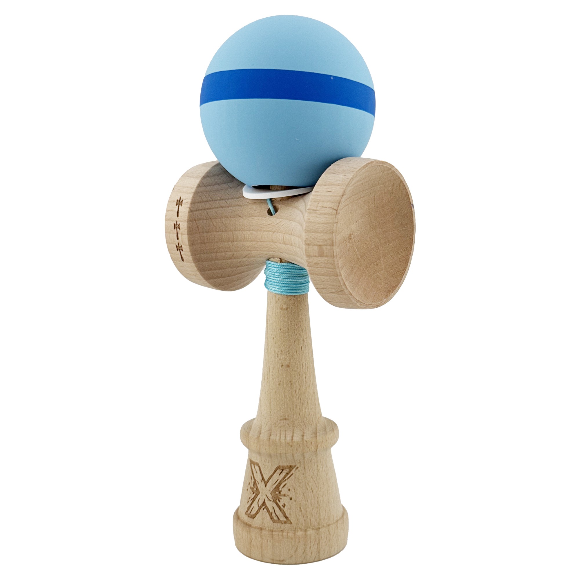 Kendama X Originala, Profesionala, Flippy, Cupe Mari KING SIZE V3, Rubber Grip, Gaura in Baza, Rulment Metalic, din lemn 18 cm, Ata 62/65 cm, M Bleu/Albastru/Bleu