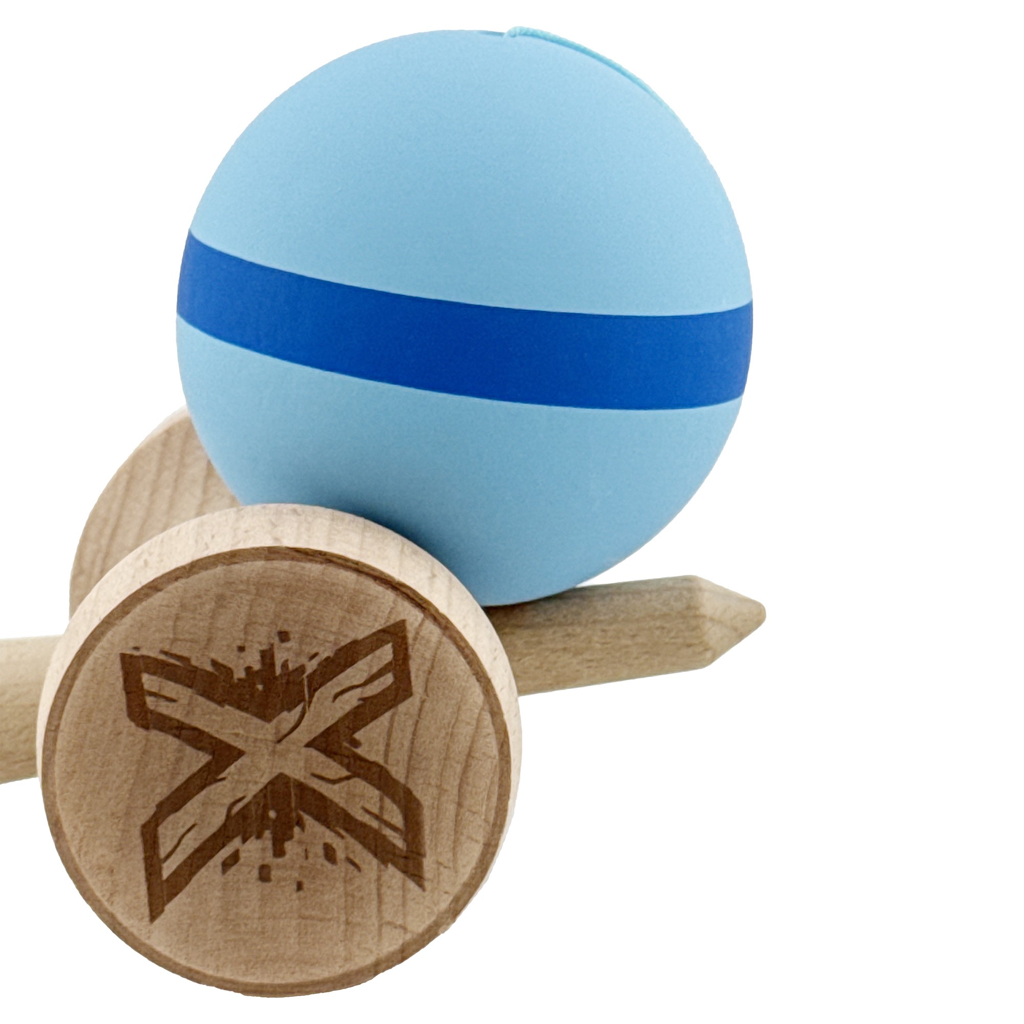 Kendama X Originala, Profesionala, Flippy, Cupe Mari KING SIZE V3, Rubber Grip, Gaura in Baza, Rulment Metalic, din lemn 18 cm, Ata 62/65 cm, M Bleu/Albastru/Bleu