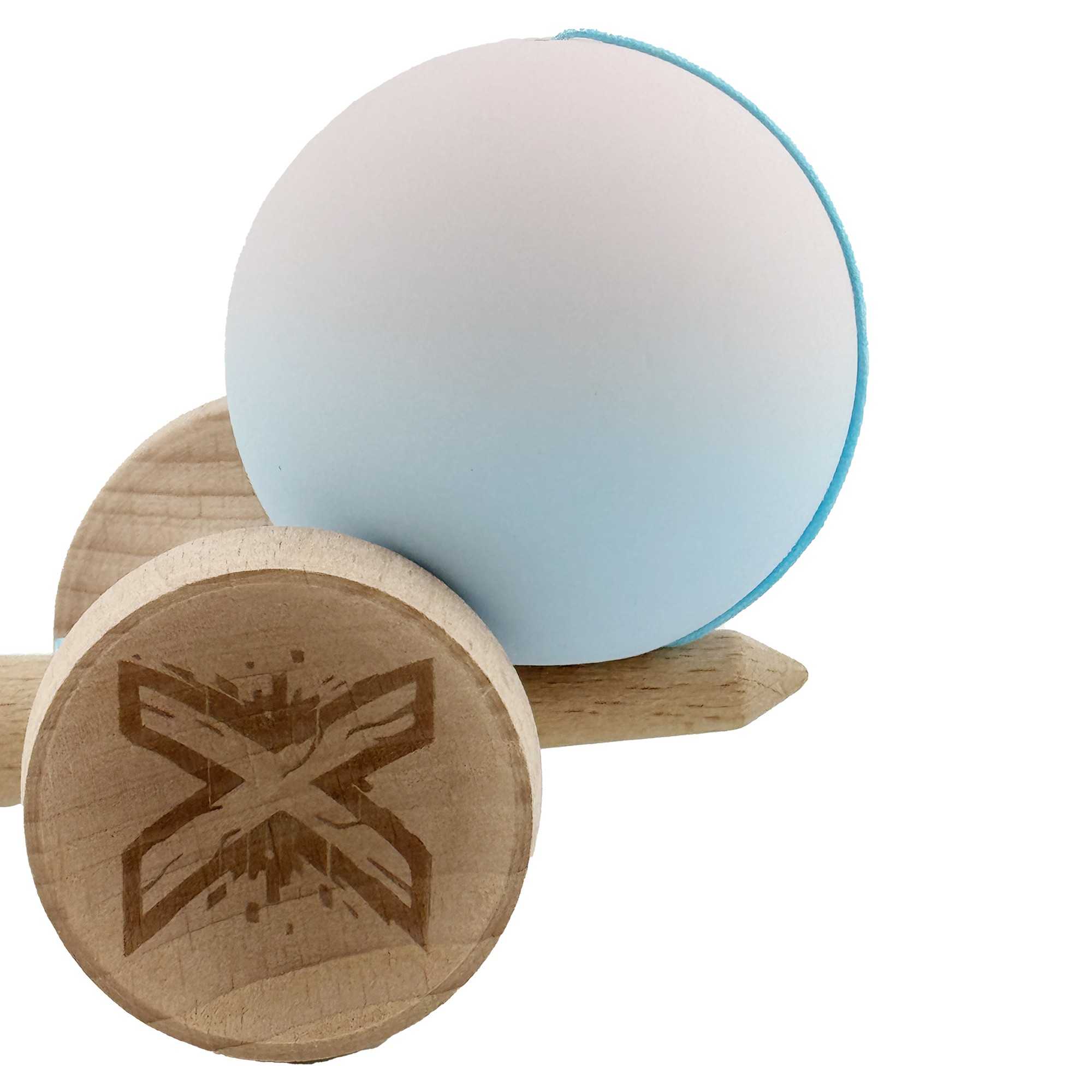 Kendama X Originala, Profesionala, Flippy, Rubber Grip, Cupe Mari KING SIZE V3, Gaura in Baza, Rulment Metalic, din lemn 18 cm, Ata 62/65 cm, Gradient Lila/Turcoaz