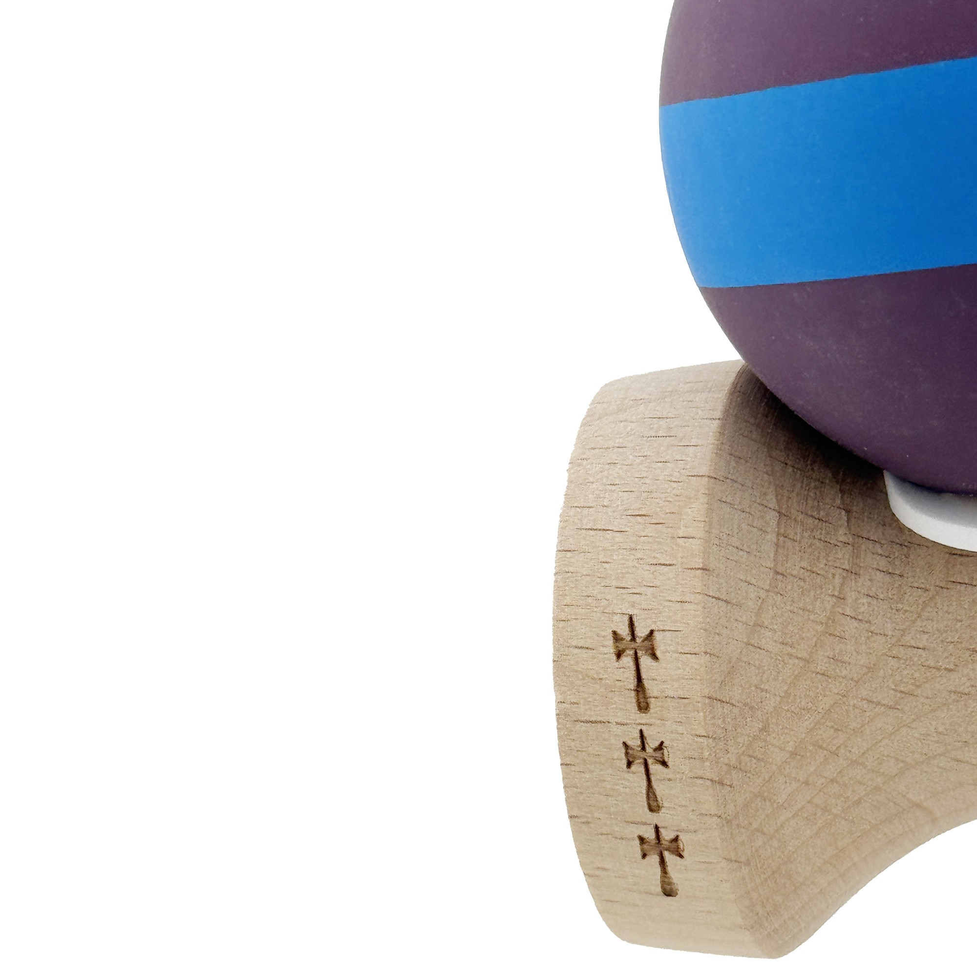 Kendama X Originala, Profesionala, Flippy, Cupe Mari KING SIZE V3, Rubber Grip, Gaura in Baza, Rulment Metalic, din lemn 18 cm, Ata 62/65 cm, M Mov/Albastru/Mov