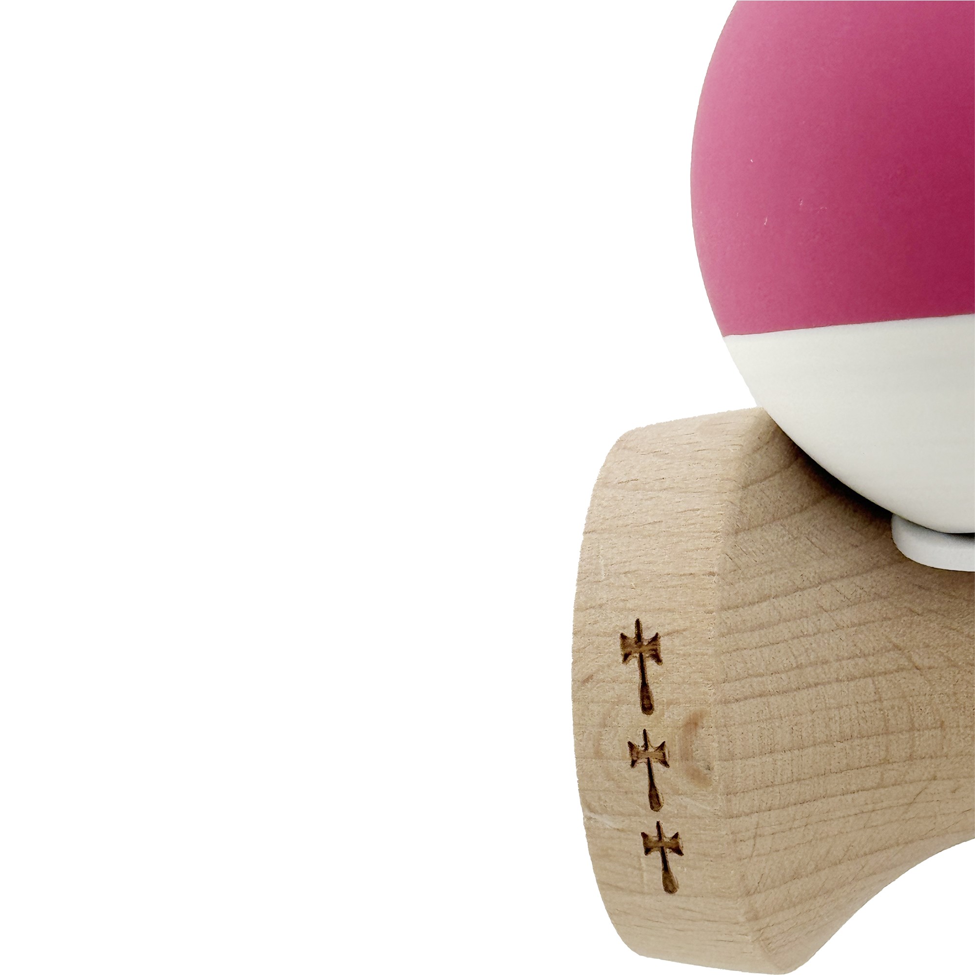 Kendama X Originala, Profesionala, Flippy, Rubber Grip, Cupe Mari KING SIZE V3, Gaura in Baza, Rulment Metalic, din lemn 18 cm, Ata 62/65 cm, Bicolor Roz inchis/Alb